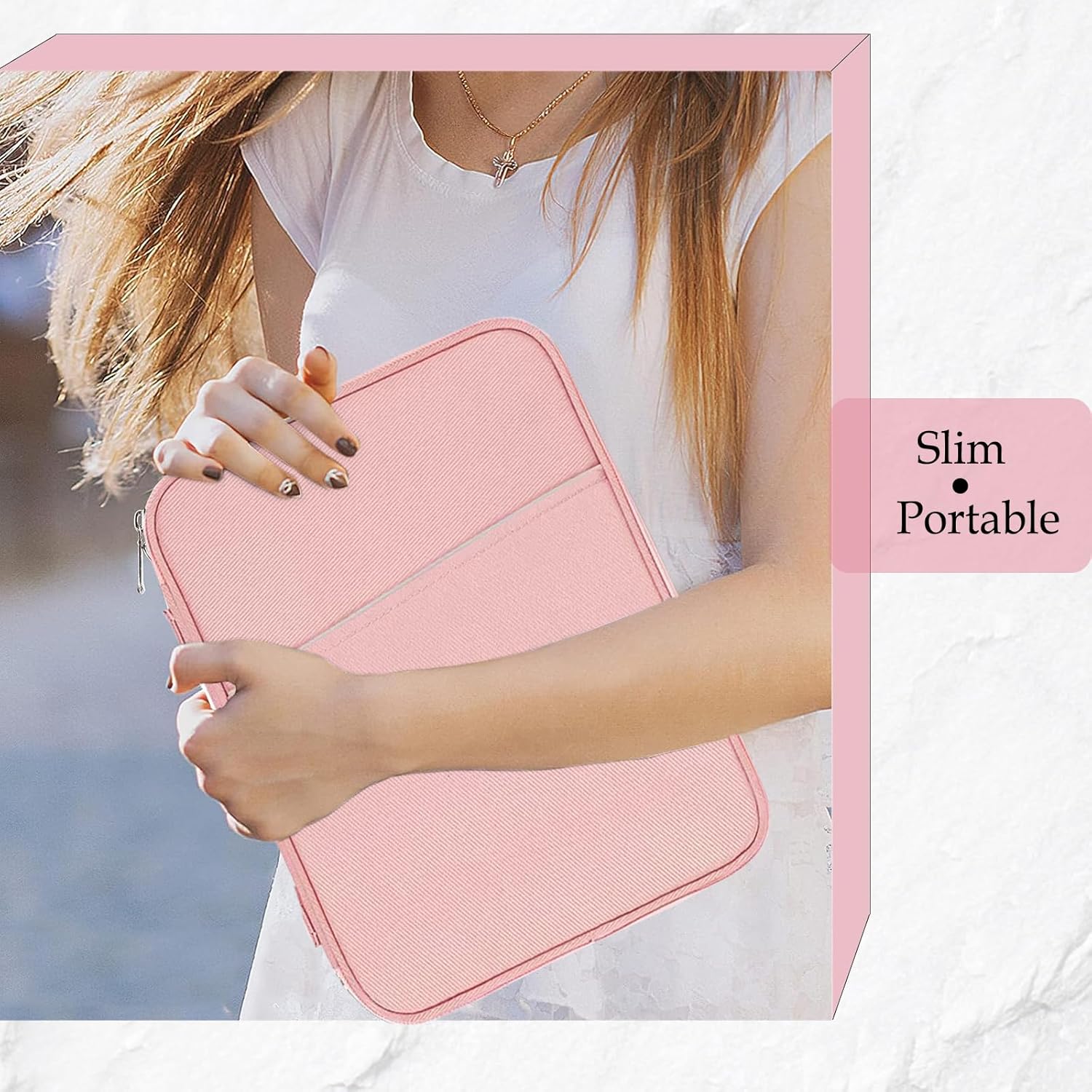 Crienten 12.9 Inch Tablet Sleeve Bag for Women Fits iPad Pro 12.9 M2 2022/2021/2020/2018/Pro 12.9 2017, Surface Laptop Go 12.4", Galaxy Tab S8+ 12.4", Waterproof Bag Carrying Case with Pocket (Pink) - Image 6