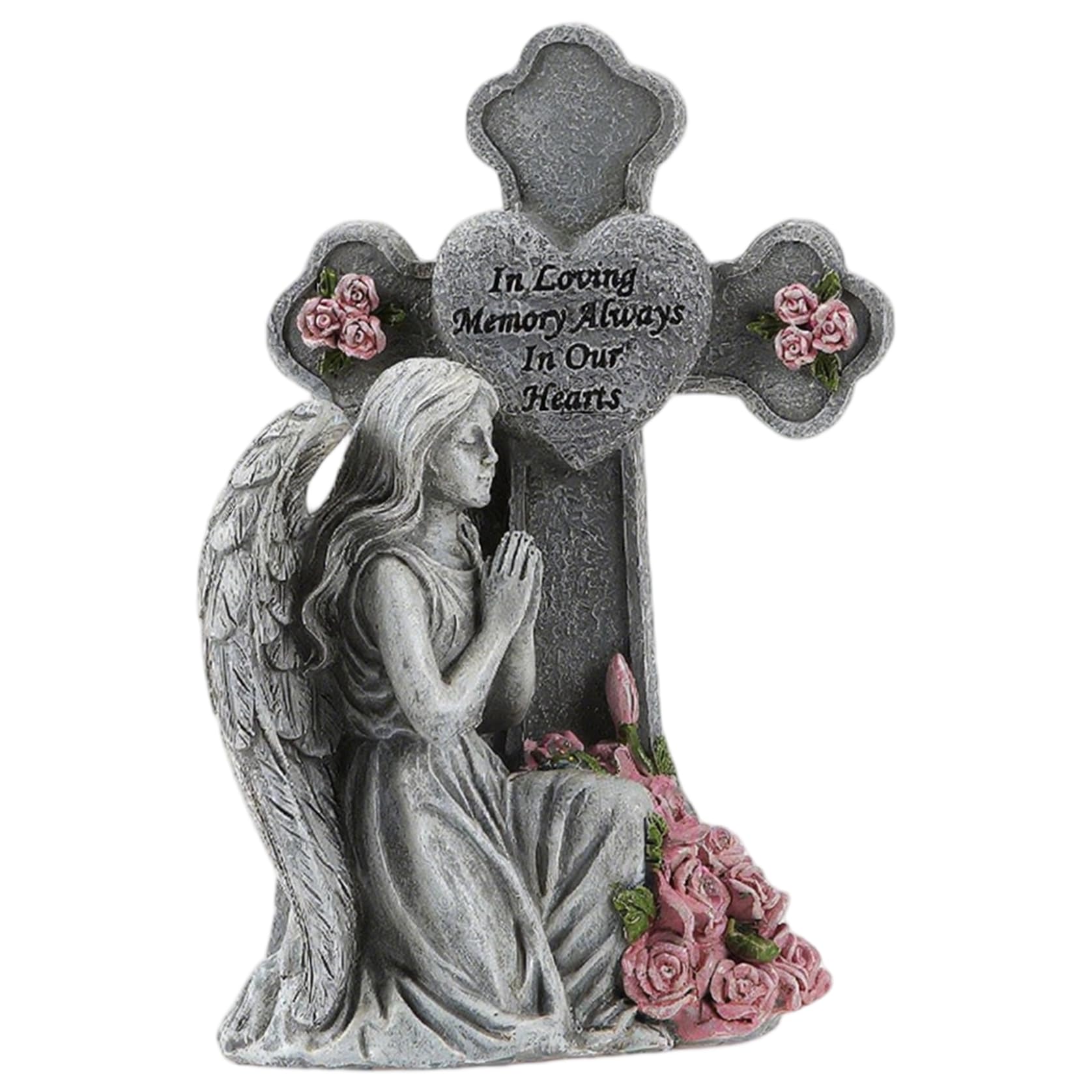 Dorccsi Angel Statue, Solar Garden Angel with Cross, Weatherproof Resin Garden Statues for Outside, Lawn, Patio, Yard, Grave Decorations, Sympathy Memorial Gift, 4.61x4.09x7.87 inch