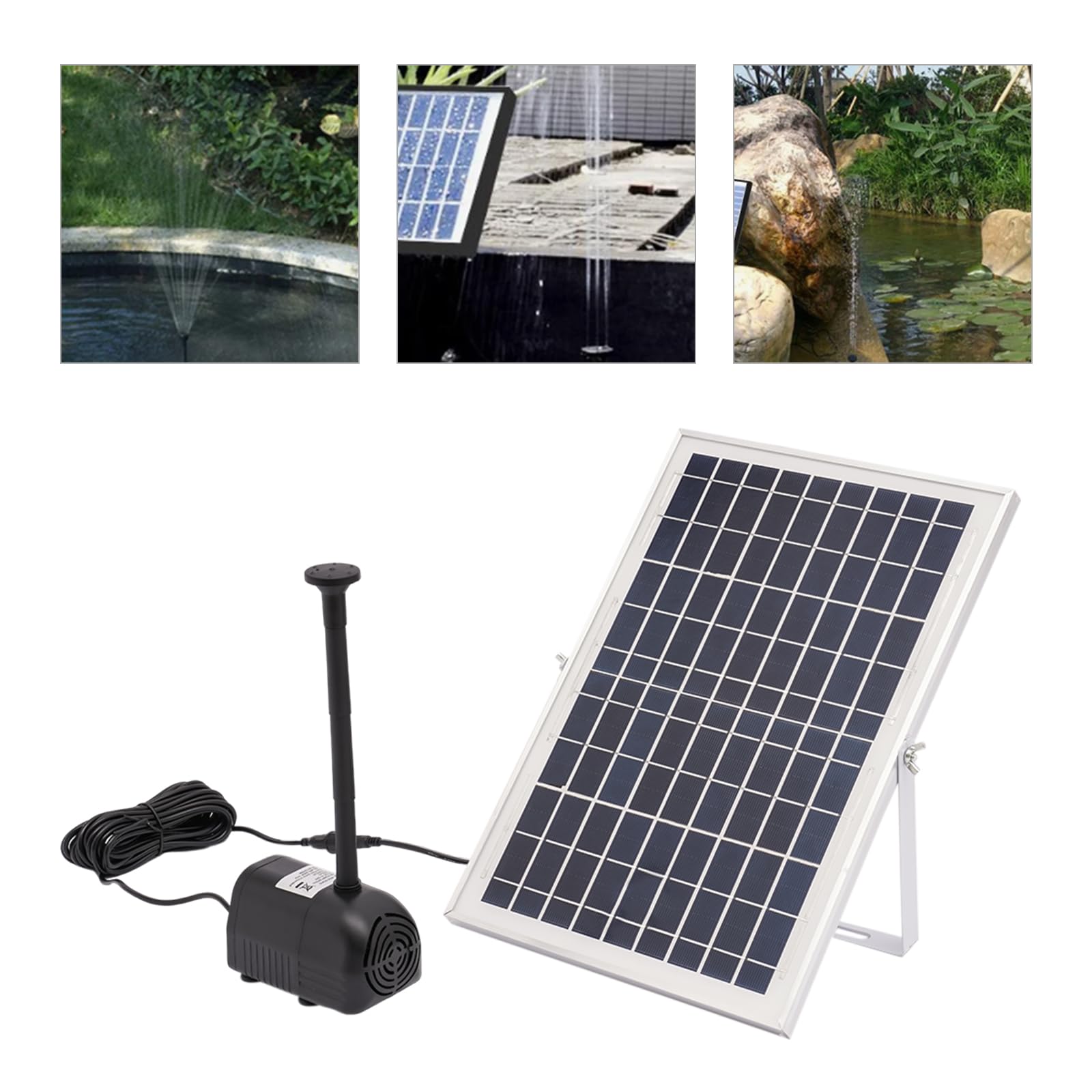 Pompa solare per laghetto, 10 W, per laghetti da giardino, pompa ad energia solare, 35 x 23,5 x 1,7 cm, pannello solare max. altezza 1,5 m, per giardino, stagno, contenitore per pesci