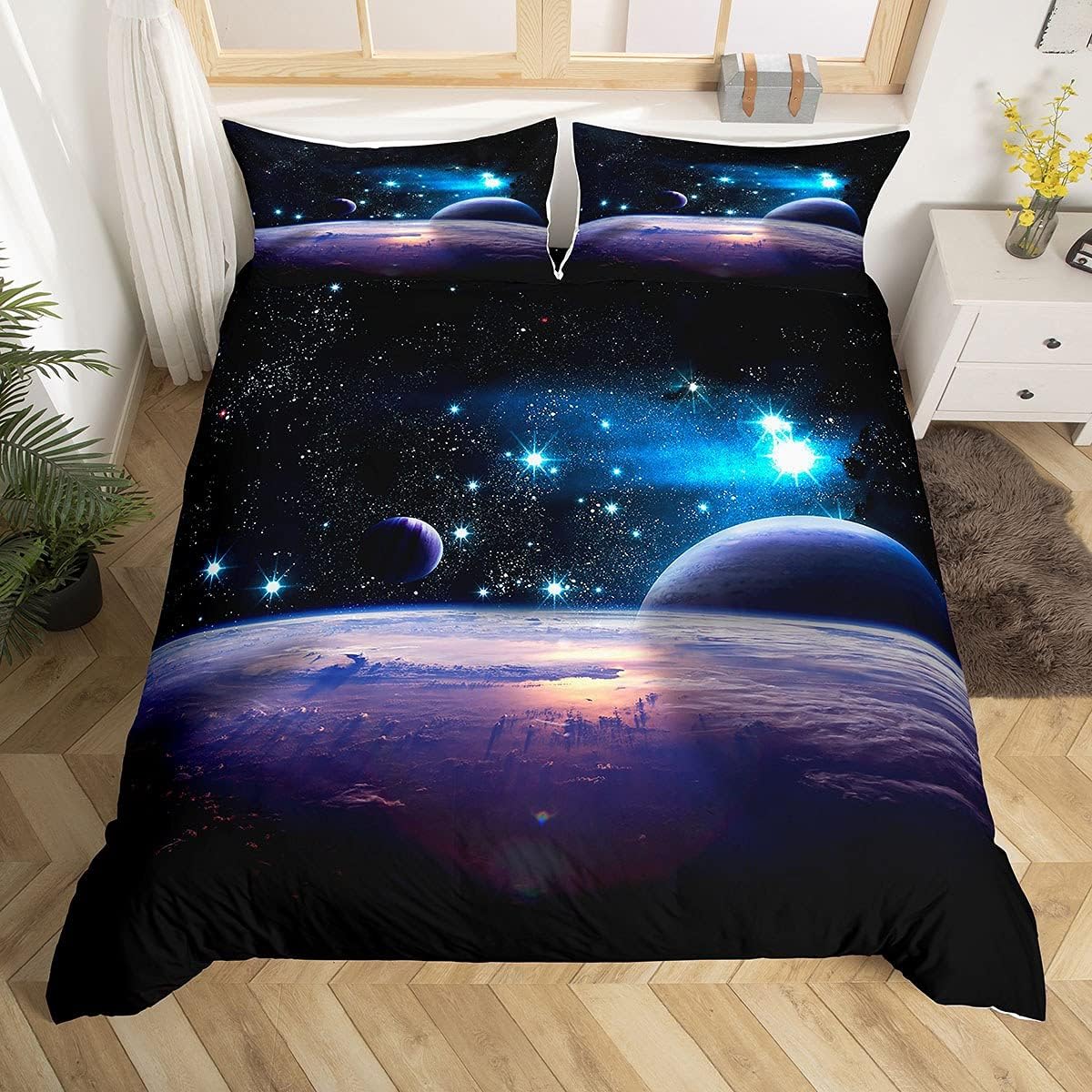 Queen 3Piece Galaxies Comforter Sets 3D Printed Space