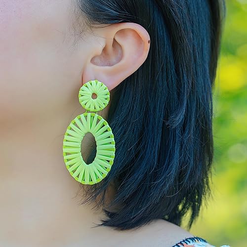 Miniatura 2 de Aretes de rafia, bohemios, aretes colgantes para mujer, hechos a mano, de moda, joyería bohemia de regalo para niñas