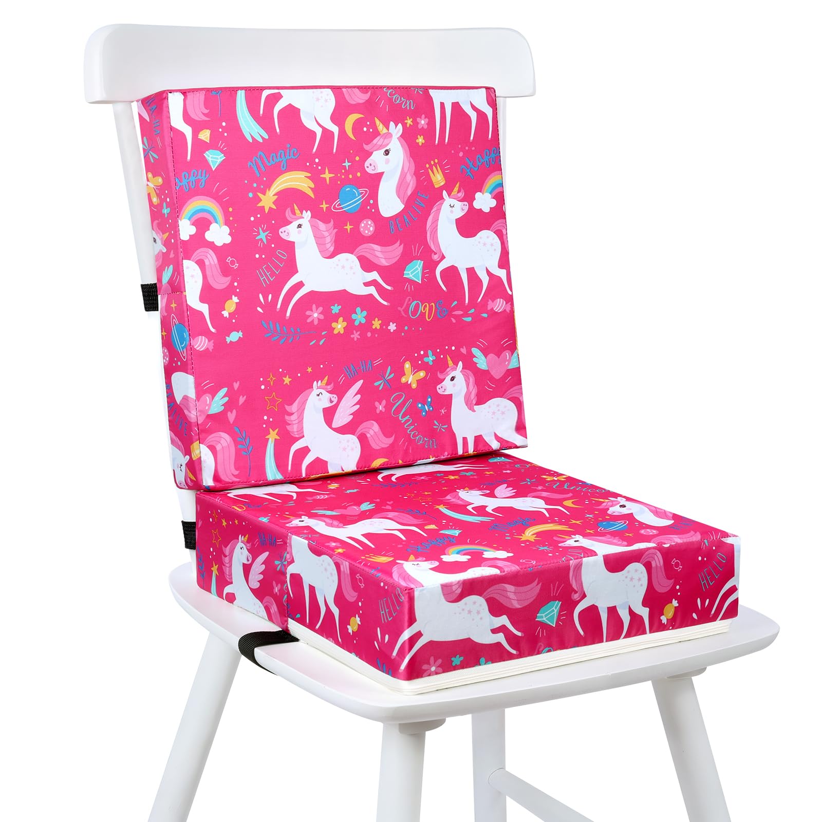 Vicloon Toddler Booster Seat for Dining Chair, Non-Slip Bottom Kids Booster Seat Dining with Backrest, 8cm Thick Sponge Booster Cushion, Adjustable Safety Belt, Detachable Washable Strong Support