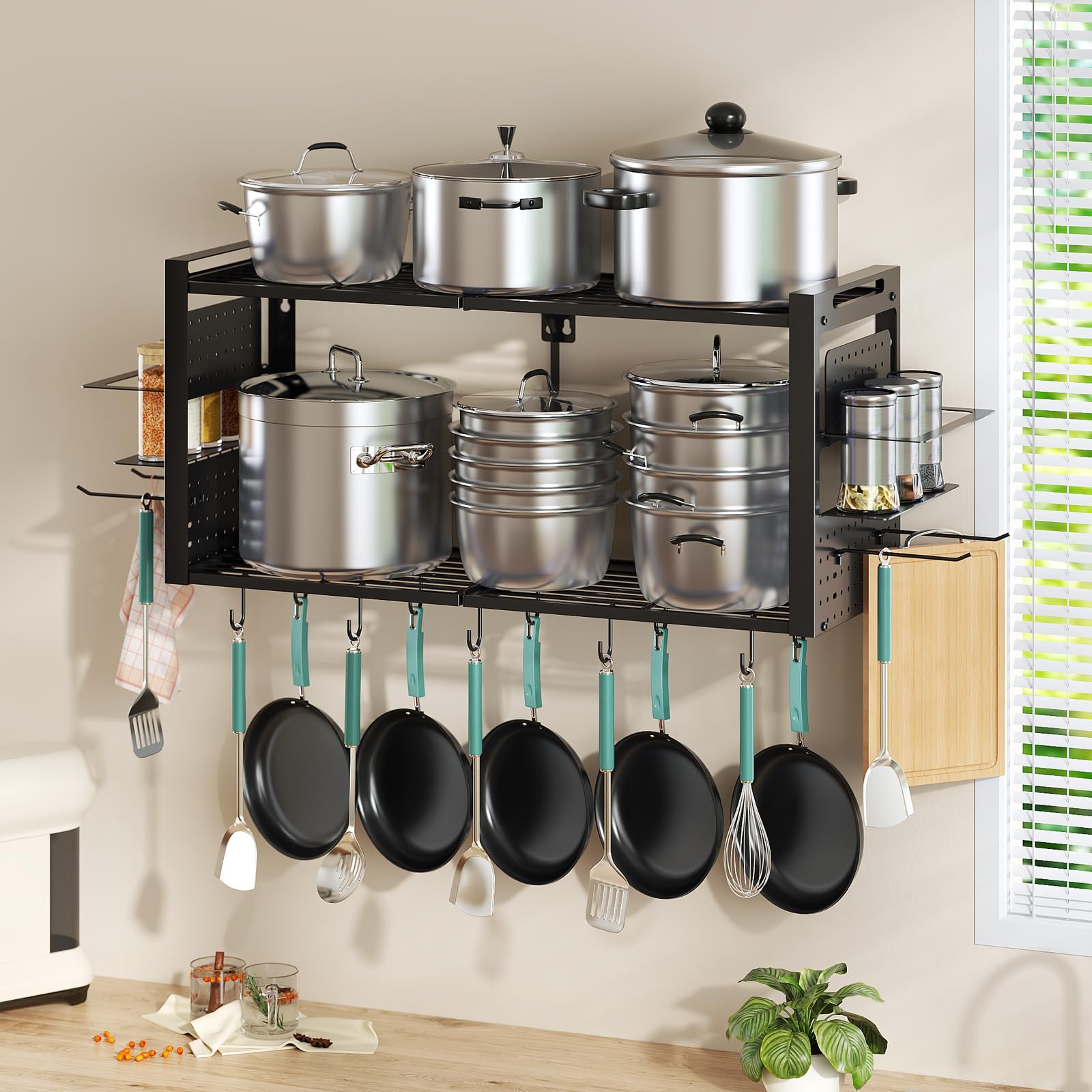 31 Inch Deep Storage Rack Snapklik.com : Freexployer 31 Inch Pot Rack Wall Mounted, 2-Tier Pots ...