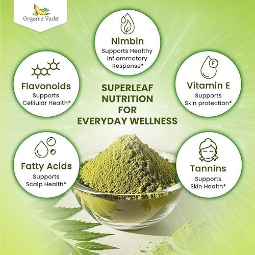 Miniatura 3 de Organic Veda Polvo de hojas de neem - Polvo de hojas de neem orgánicas secas suaves - Suplemento de hierbas para la piel, limpieza intestinal y