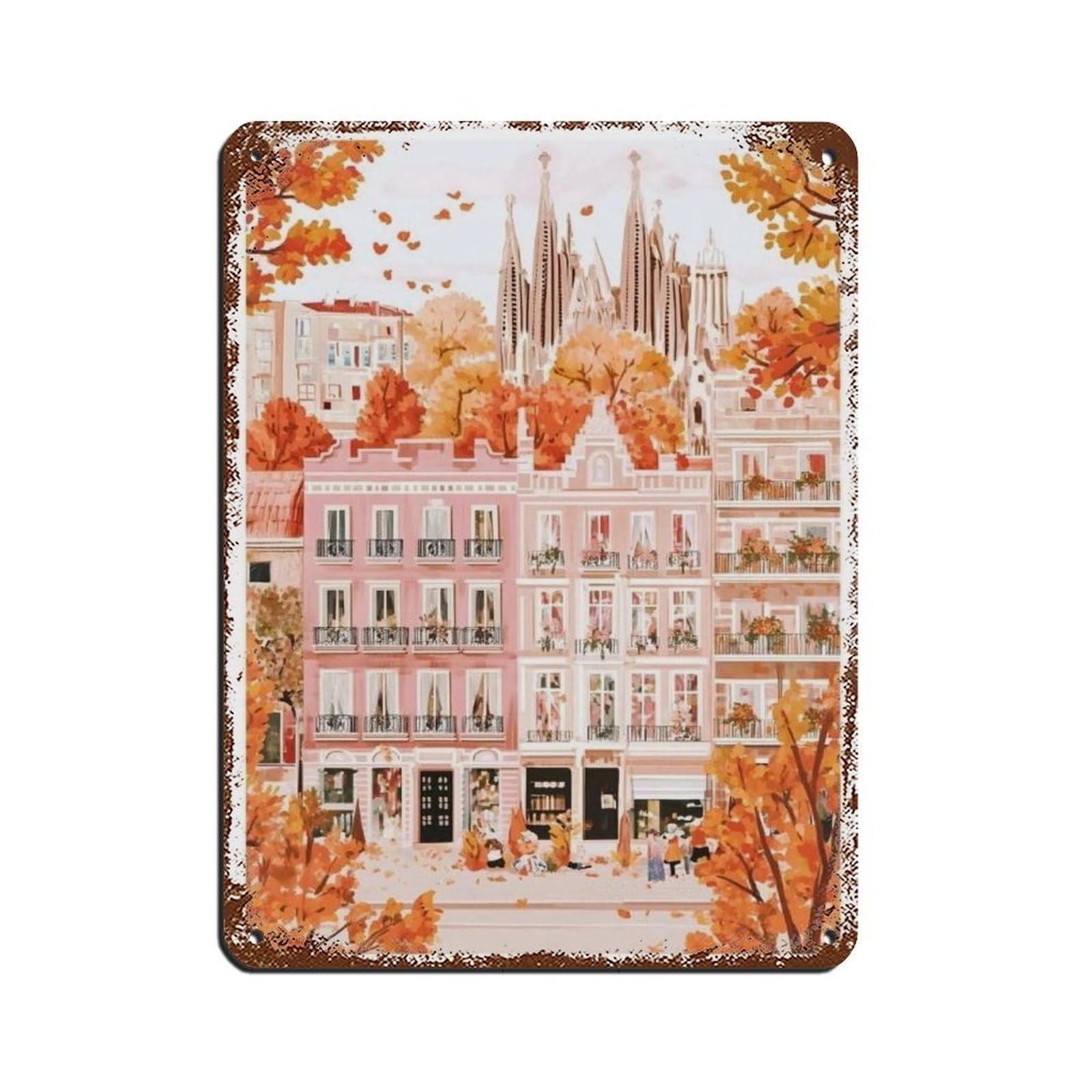 Lxwnze 30L X 40W Cm Barcelona Poster, Spain Art, Travel Poster (2) Tin Sign Vintage Metal Pub Club Cafe Bar Home Wall Art Decoration Poster Retro 12X16inch(30X40cm)