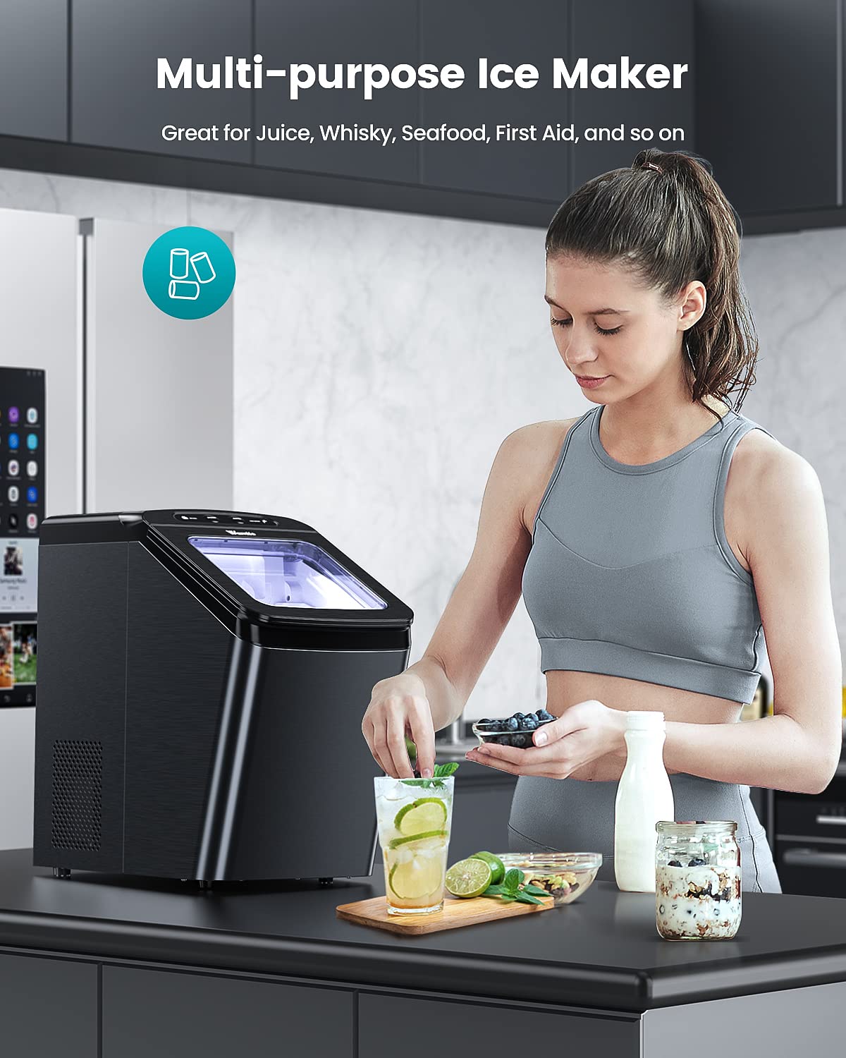 Wamife Nugget Ice Maker Countertop, Pebble Ice Maker Machine, 30lbs/Day