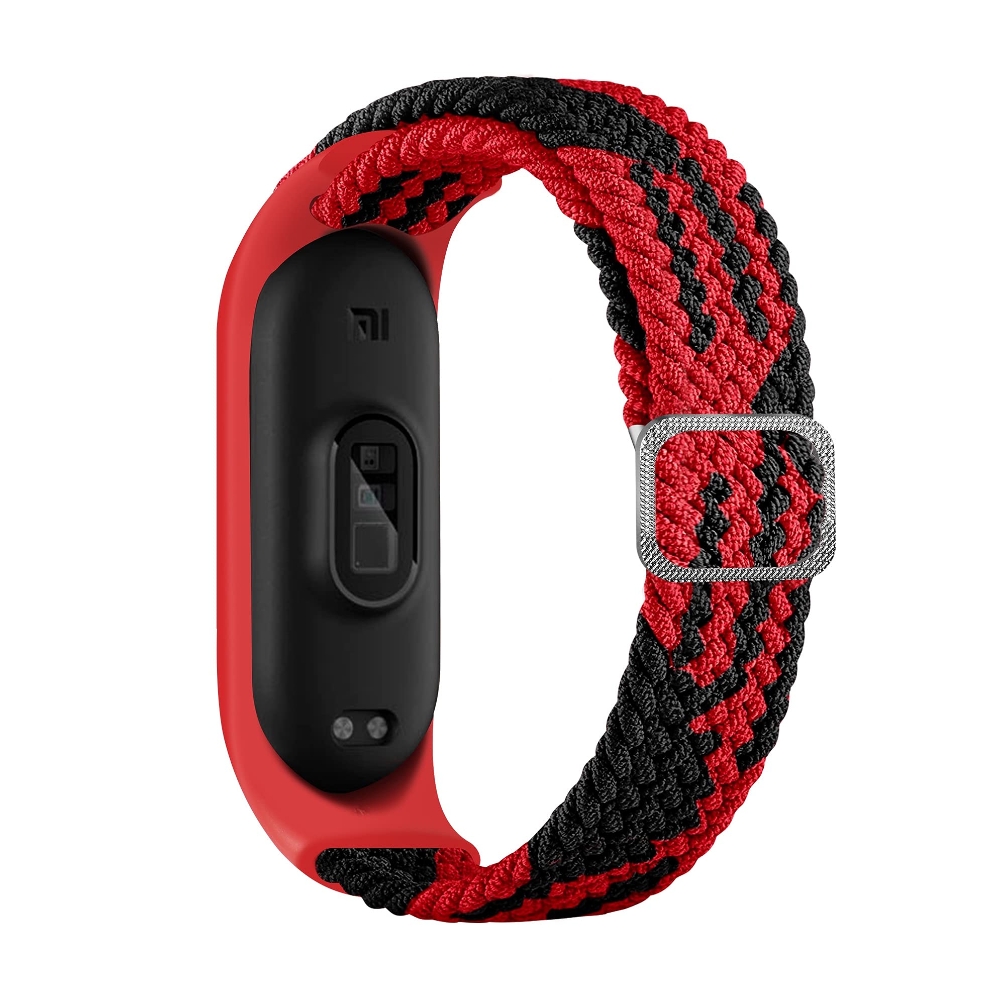BoLuo Smart Watch Strap compatible for Xiaomi Mi Band 7 / Mi Bnad 6, Nylon Braided stretch Solo Loop Watch Belt, Replacement Bracelet Wristband Strap for Xiaomi Mi Band 7 6 5 4 3 Watch (red black)