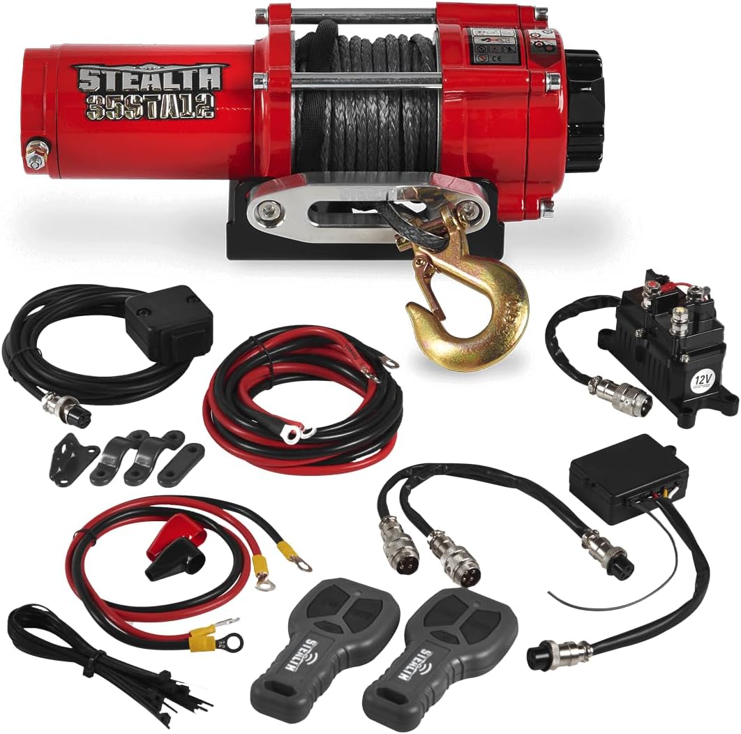Stealth Winches 3500 lb 12V Electric Winch for ATV UTV Jeep Truck Trailer Car Towing Vehicle Recovery, Heavy Duty Off Road Winch with Remote Kit, Synthetic Rope, Hawse Fairlead & Mounting Plate