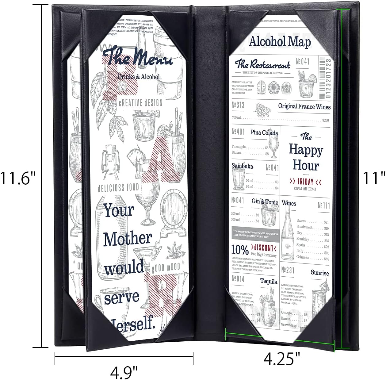 Get Cheap Price 3 Segment Menu Holder Menu Covers Four fold Panel menu (11.6×4.9 inch/Classic style)