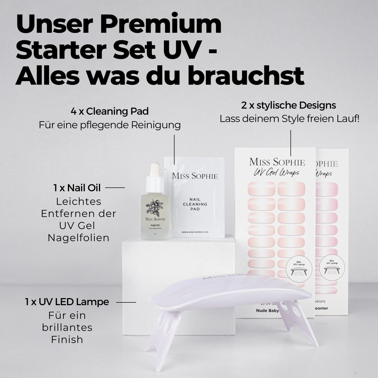 Miss Sophie Kit de démarrage UV original I Films autocollants UV pour ongles I Autocollants pour ongles en Rose Babyboomer & Nude Babyboomer I Pas d'écaillage I Longue tenue I Application rapide et