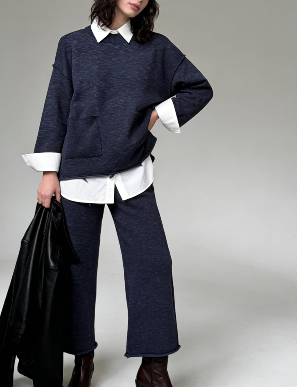 Women's 2 Piece Sweater Set Long Sleeve Knit Top Wide Leg Pants Spring Fall Winter Casual Lounge Outfit - Image 3