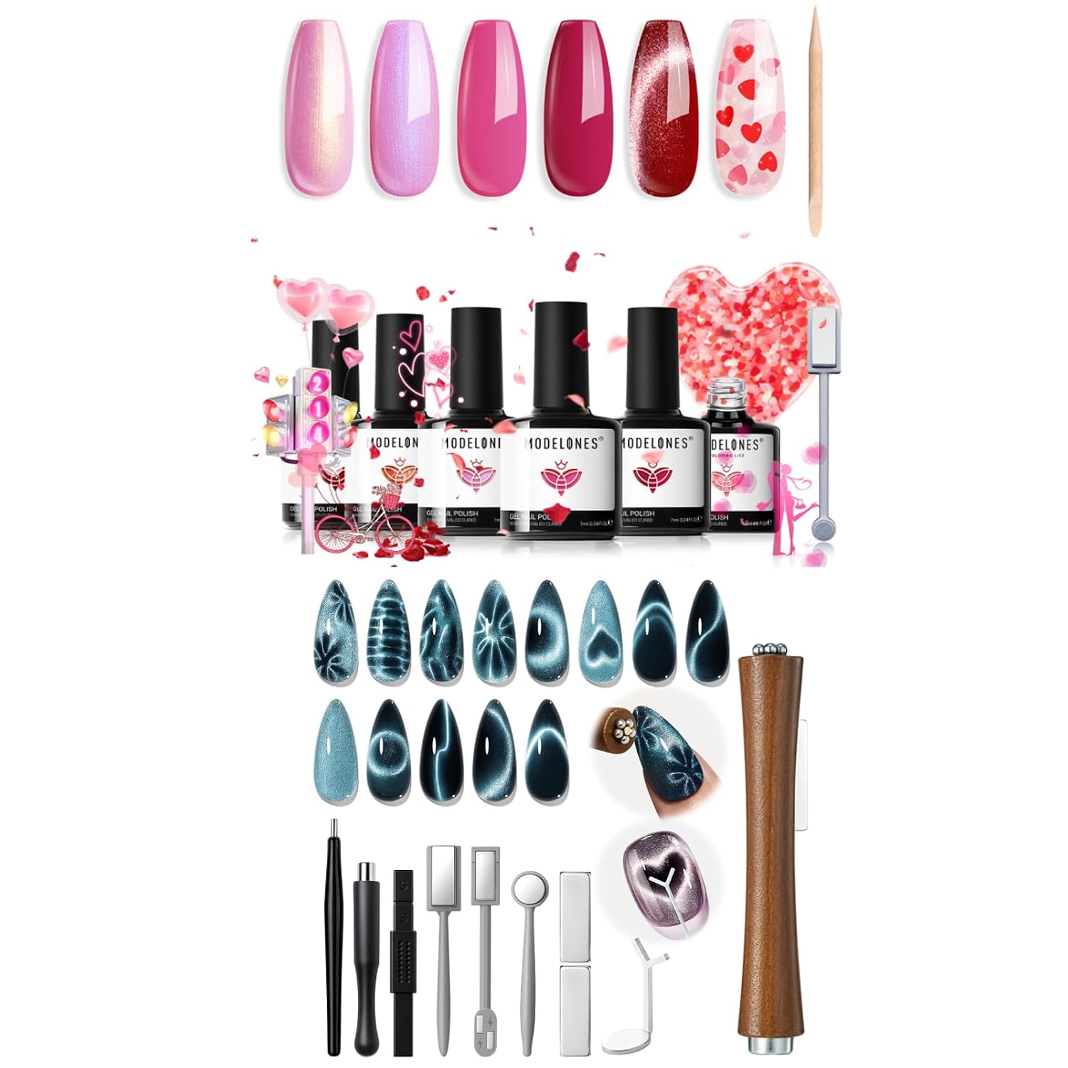 modelones Cat Eye Magnet Set+ 6 colors Gel Nail Polish Set