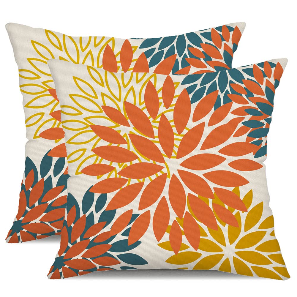 DFXSZ Orange Yellow Flower Pillow Covers 18x18 Inch Set of 2 Fall Throw Pillows Outdoor Waterproof Decor for Living Room Sofa Patio Funiture Garden