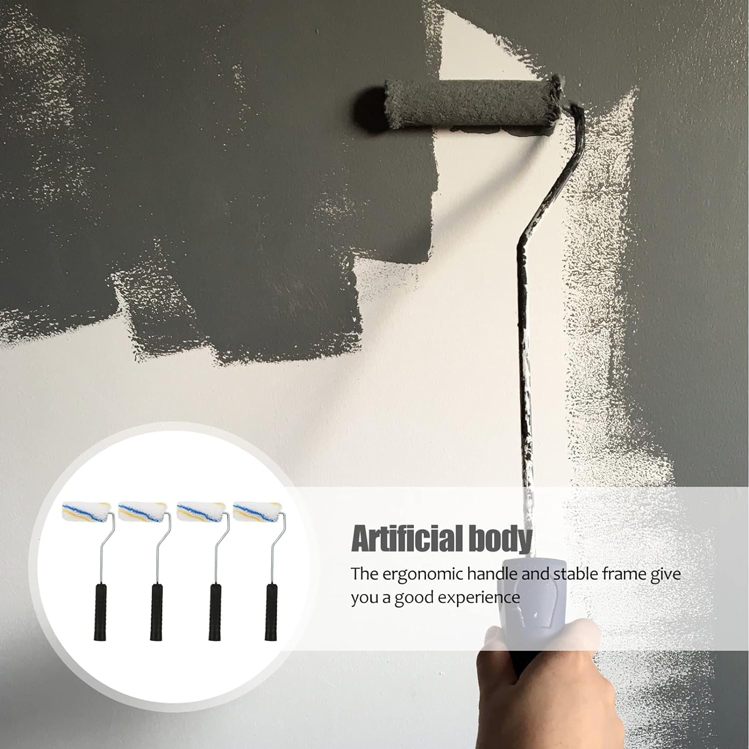 Rodillo de pintura 1 juego de 4 piezas de rodillos de nivelación de fibra de dibujo de pared pequeño suministros de esquina cepillo de piso de pulgadas pinceles prácticos kit blanco portátil hogar Er
