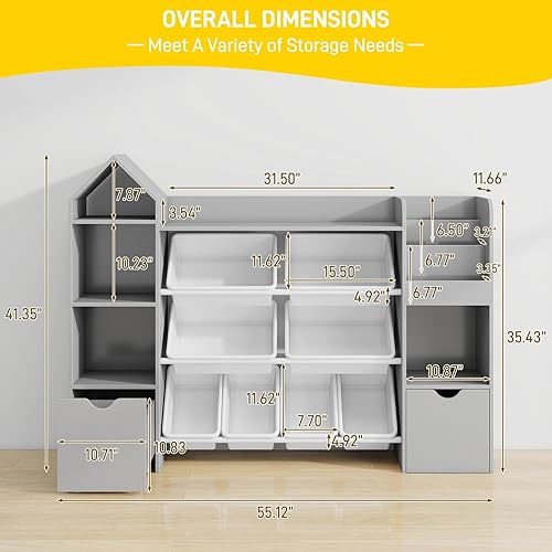 Miniatura 2 de Vabches Organizador de juguetes para niños con 8 cubos de juguetes extraíbles, organizadores de almacenamiento de juguetes de 4 niveles con 4 cubos