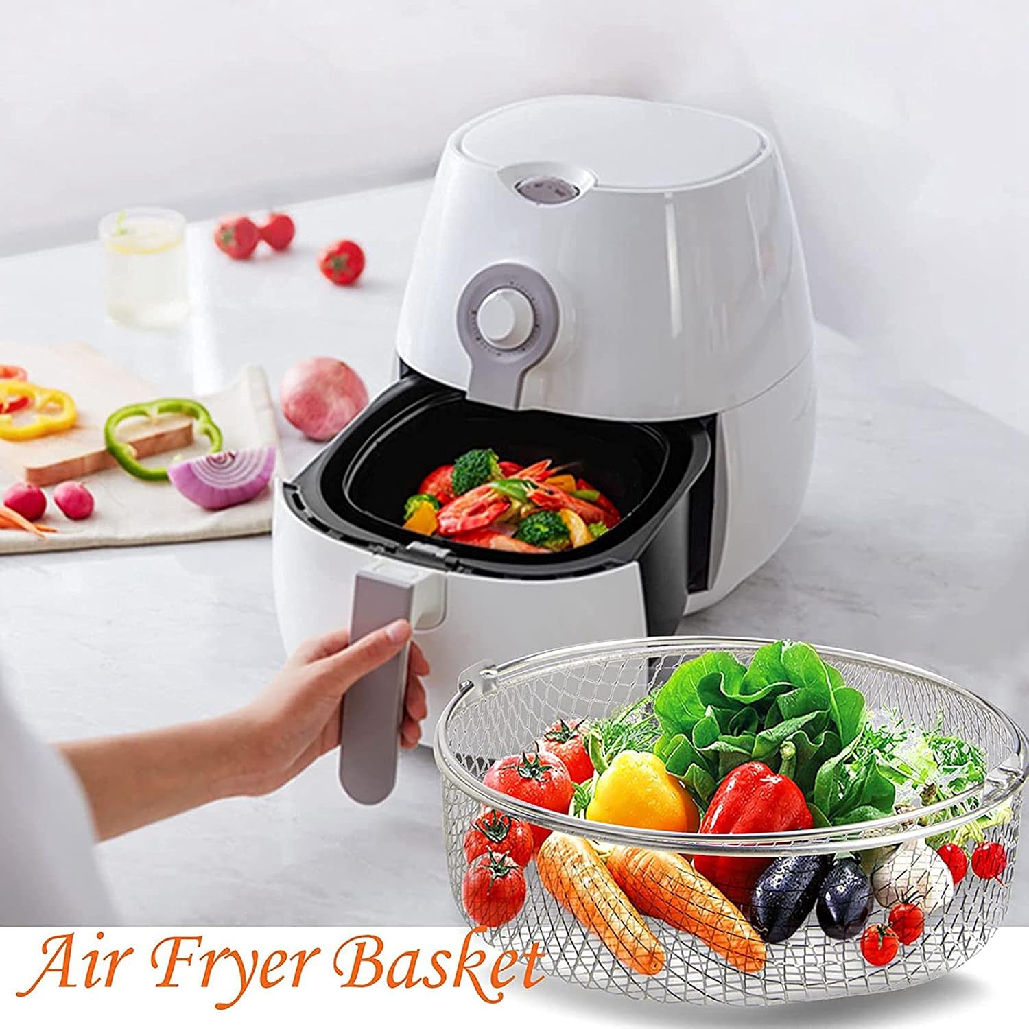 Air Fryer Basket,Steamer Basket,304 Stainless Steel Mesh Basket fit for Air Fryer,Air Fryer Accessory 8 Inch Basket