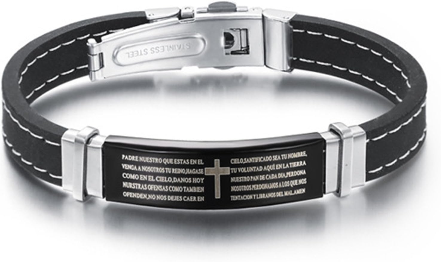 Punk Men Bracelet Bible Cross Silver Color Charm Bracelet Titanium Stainless Steel Silicone Leather Bracelet Bangle Men Jewelry