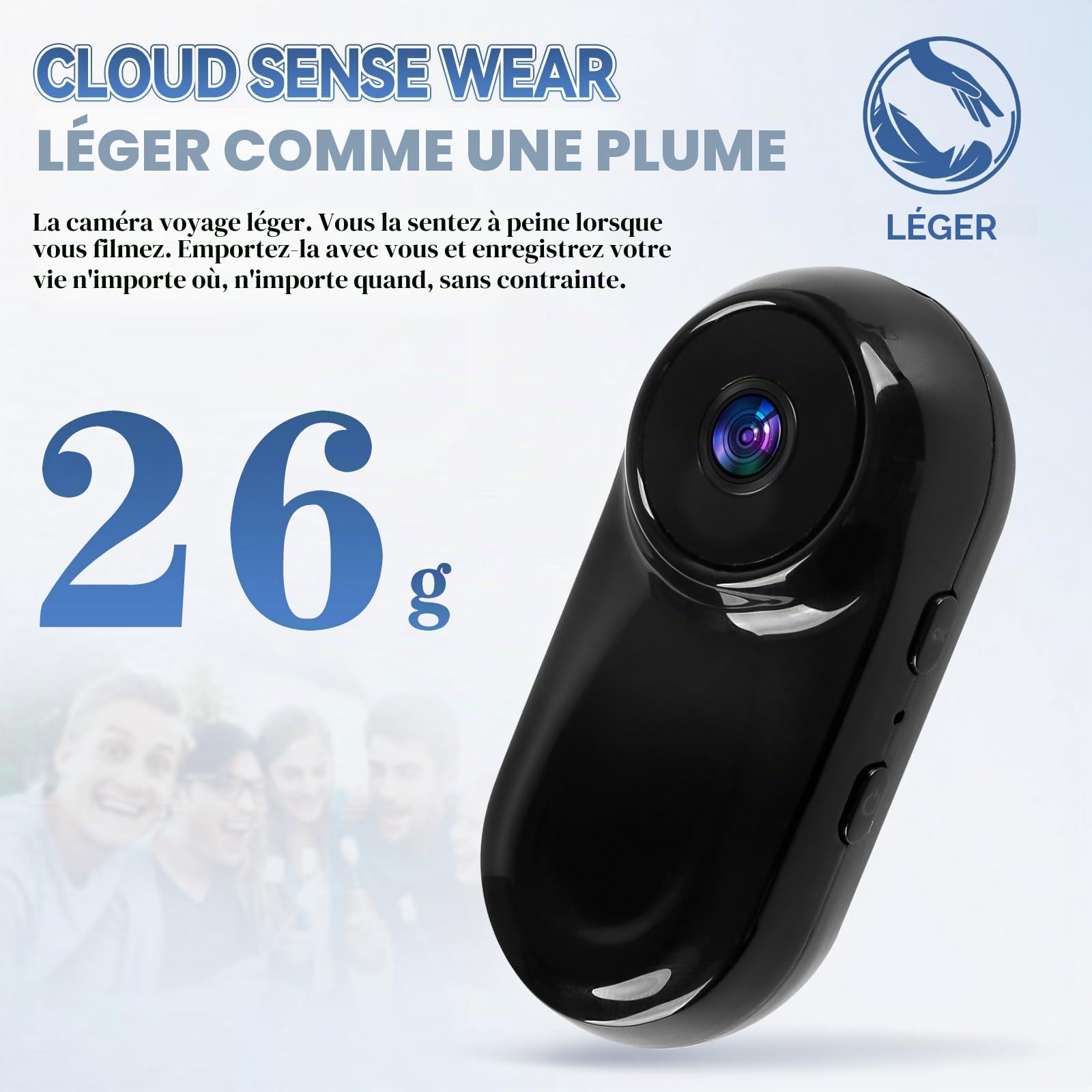 Mini caméra d'action pour le pouce 1080P HD, caméra corporelle portable pour vlogging avec grand angle de 130°/F2.0, caméra vidéo portable avec audio pour vlogging, voyages, sports