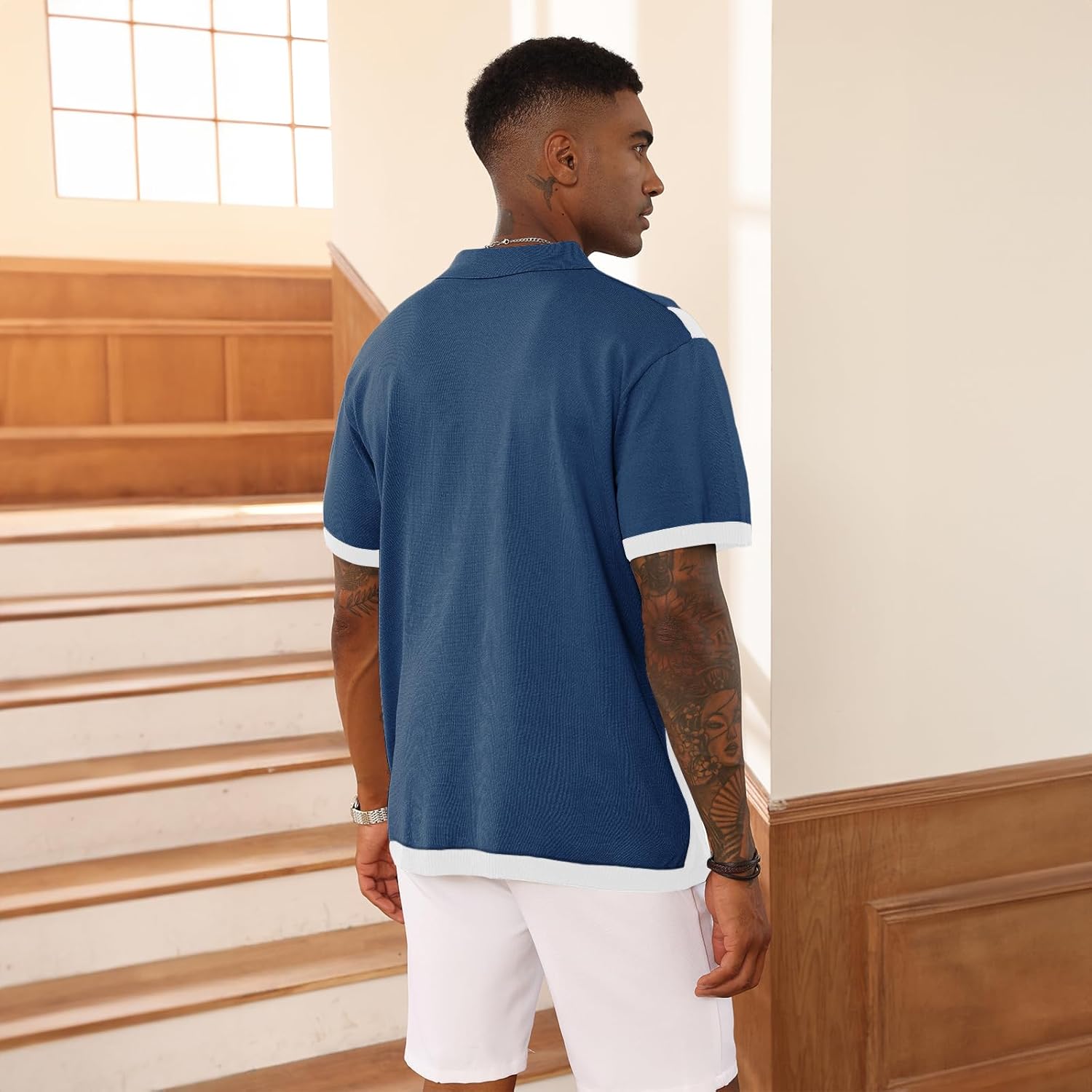 Men's Fashion Polo Shirts Vintage Striped Knitting Shirts Casual Slim Fit Golf Shirts - Image 7