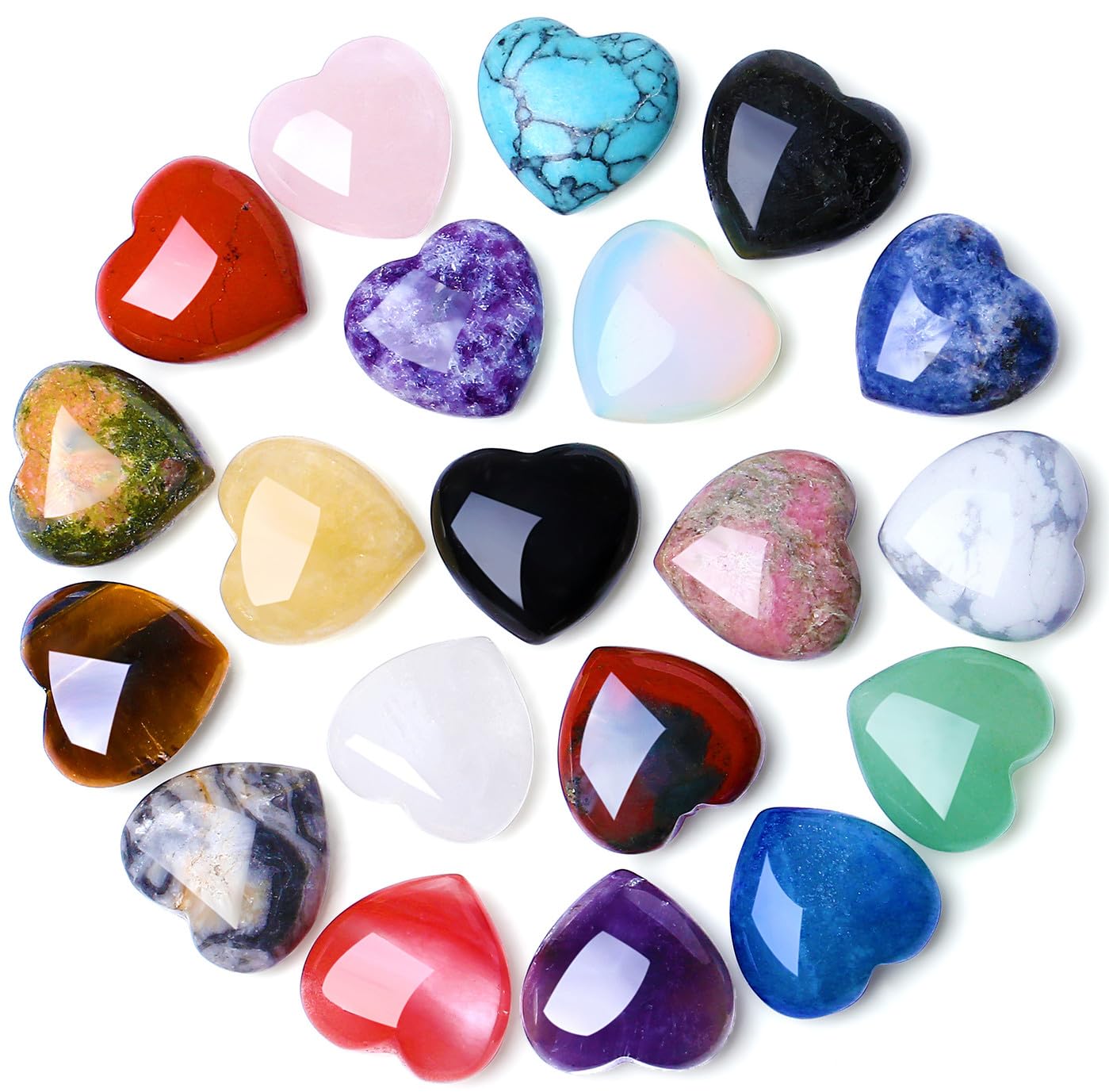 QINJIEJIE Opalite Heart Crystals Moonstone Healing Gemstone Worry Stone Set - Image 9