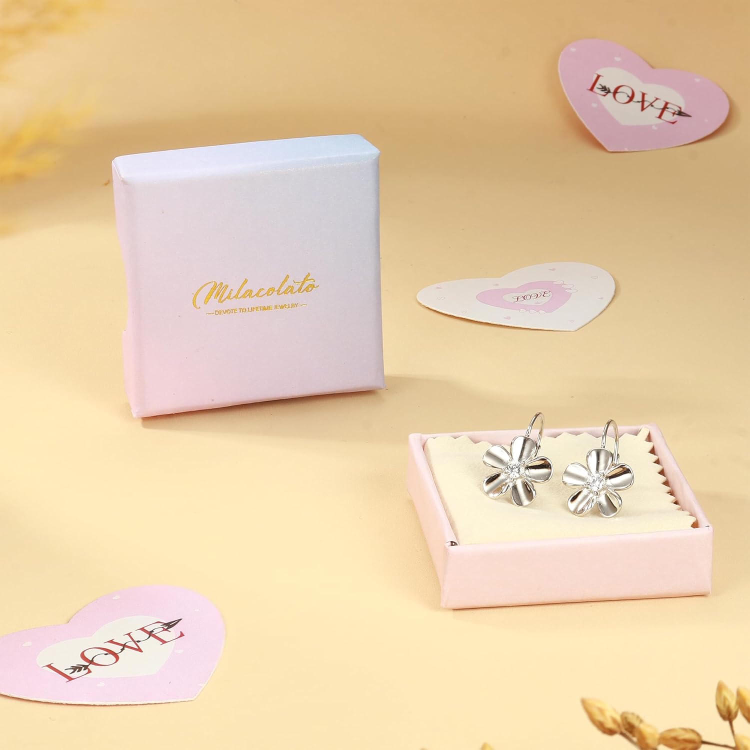 MILACOLATO 925 Sterling Silver Flower Hoop Earrings for Women 18K White Gold Plated Plumeria Flower Dangle Earrings Hypoallergenic Leverback Earrings for Sensitive Ears Valentine's Day Jewelry Gifts - Image 6