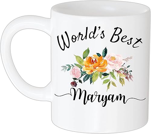 Taza de café personalizada con nombre del mundo Maryam, regalo de nombre y flor, regalo del día de la madre para la madre. Chica, taza de esposa,