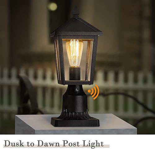 Miniatura 5 de zeyu Lámpara de poste para exteriores del atardecer al amanecer, poste de lámpara de poste de granja de 13.7 pulgadas para patio, pantalla de vidrio