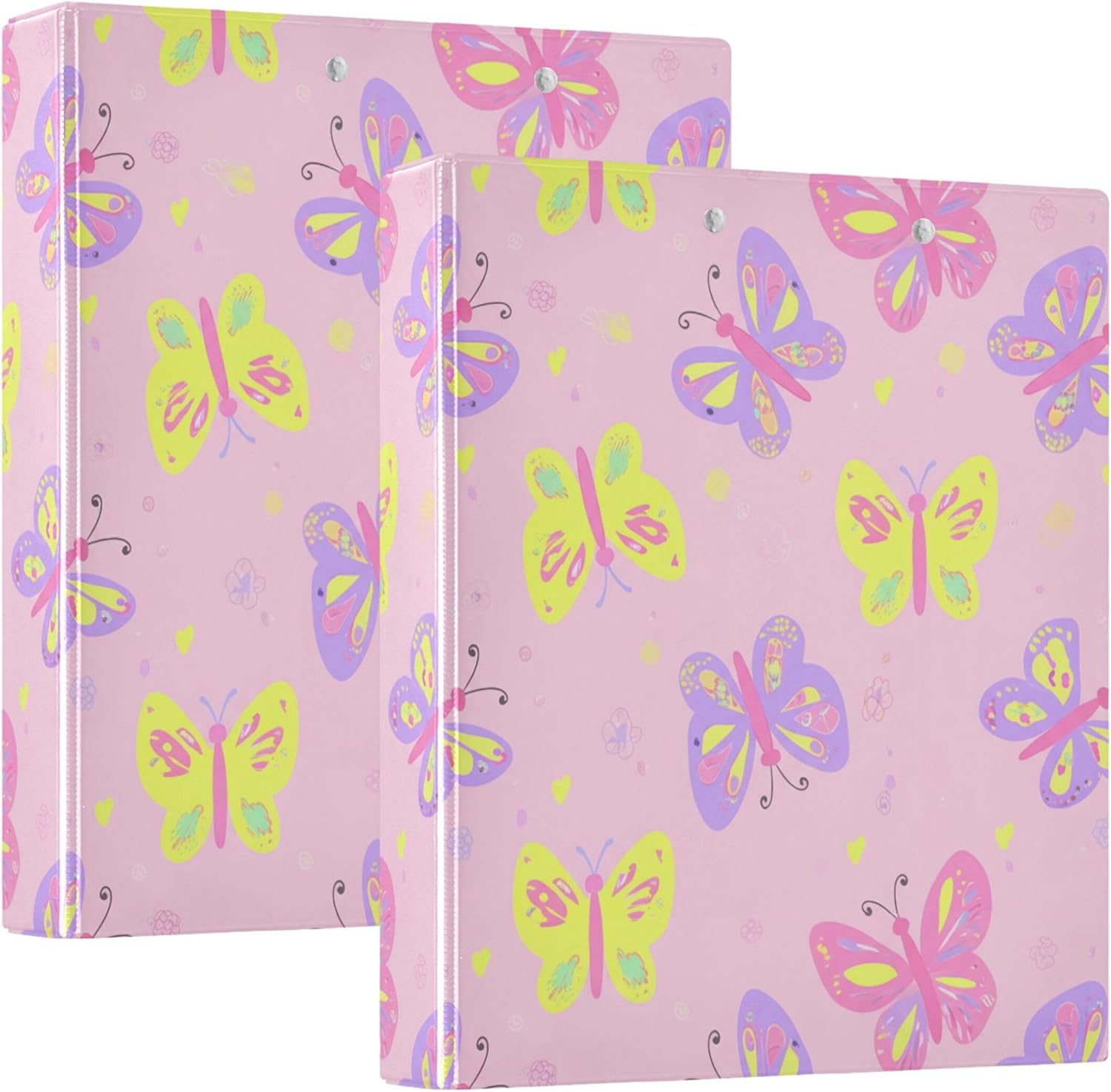 Colorful Butterfly 3 Ring Binders, 1.5” Round Ring Binders with Clipboard - Letter Size, 3 Interior PVC Clear Pockets & Anti-Slip Clip for Office School Supplies, 2PCS