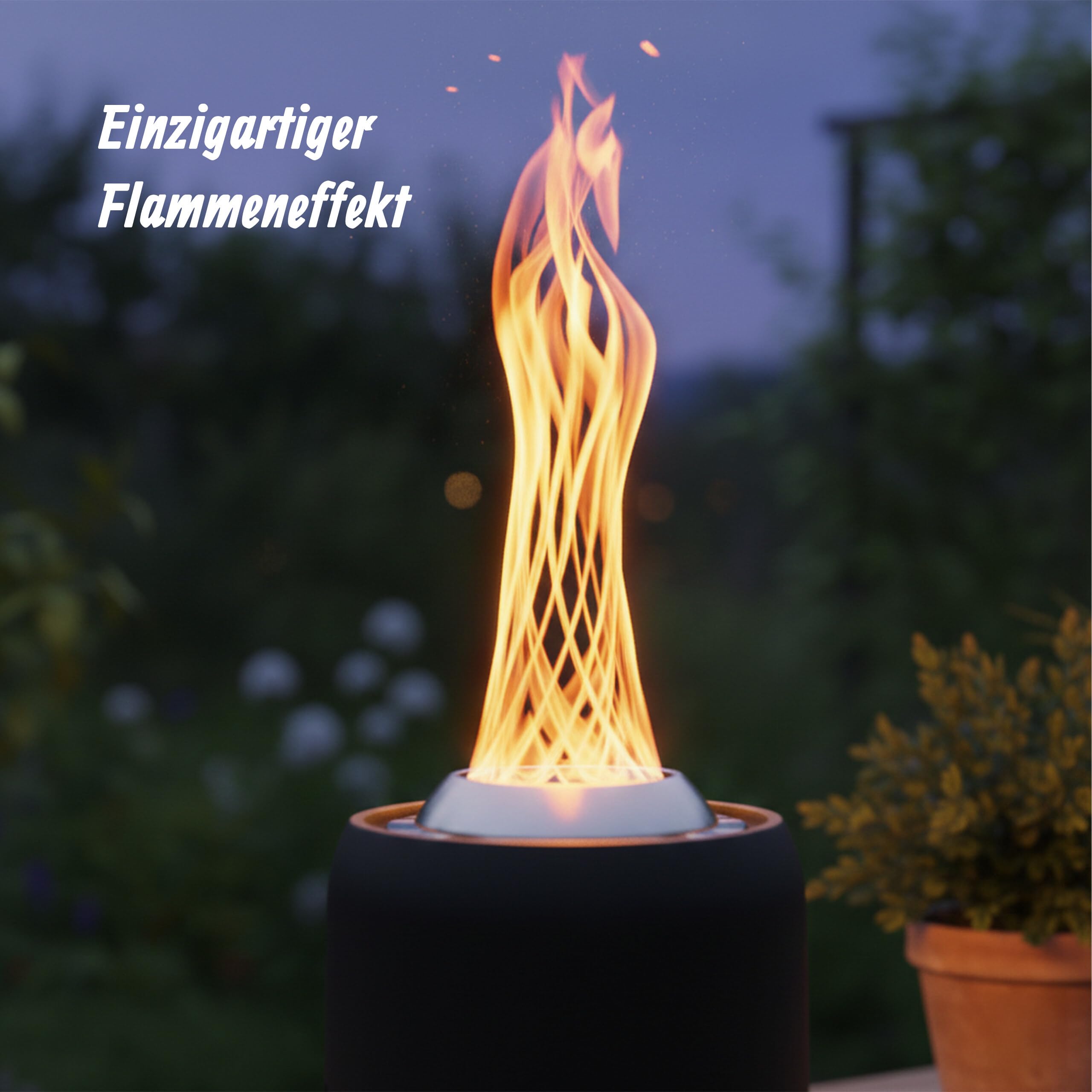 Relaxdays Tischkamin ohne Rauch, Edelstahl, HxD Ø 23,5 x 16,5 cm, rauchfreies Tischfeuer, Tragetasche, Camping, schwarz