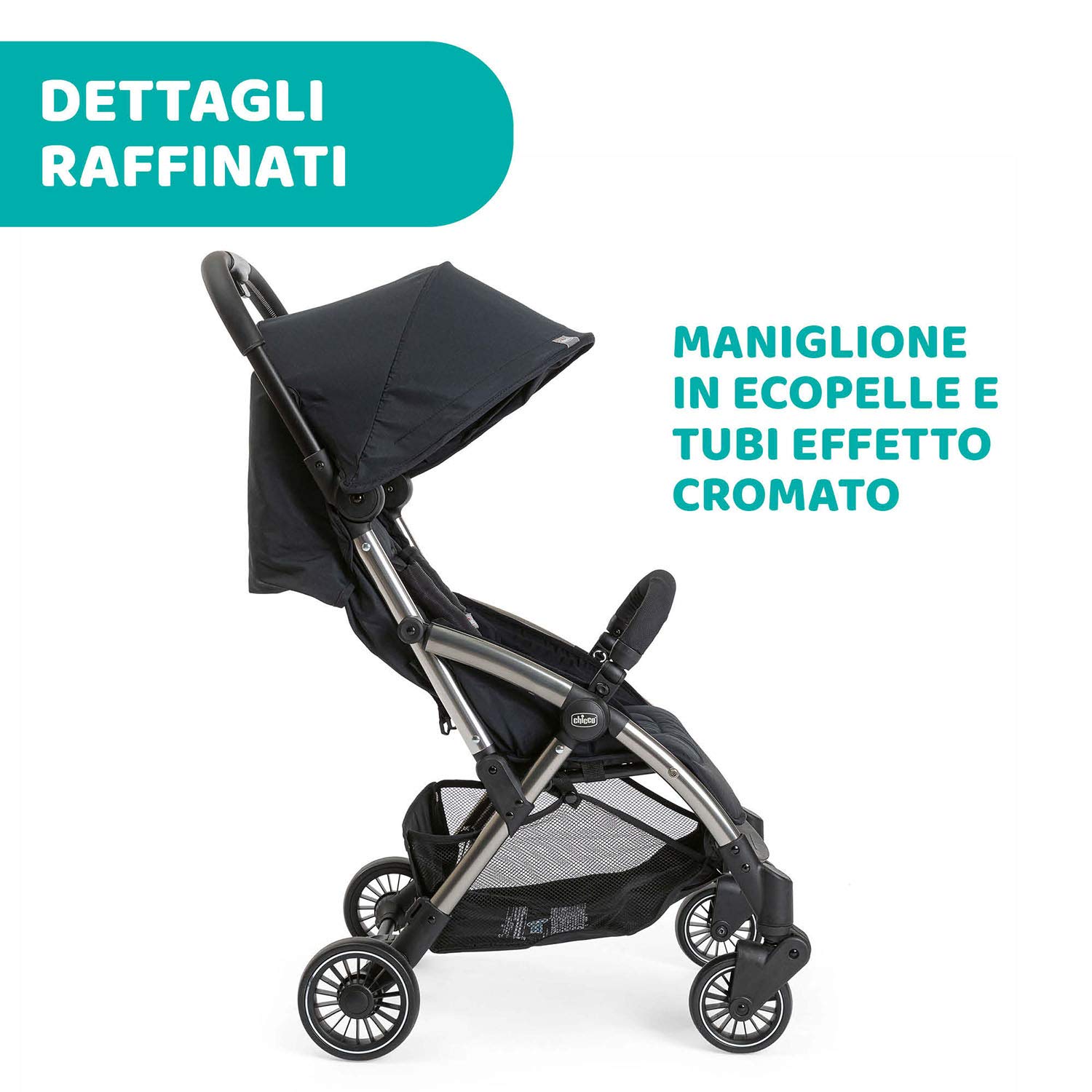 Chicco Cheerio Passeggino Leggero e Compatto da 0 mesi a 15kg (portata max 18kg), Passeggino Pieghevole, Posizione Nanna, Chiusura Automatica in 1 Gesto, Capotte Parasole e Parapioggia, Nero