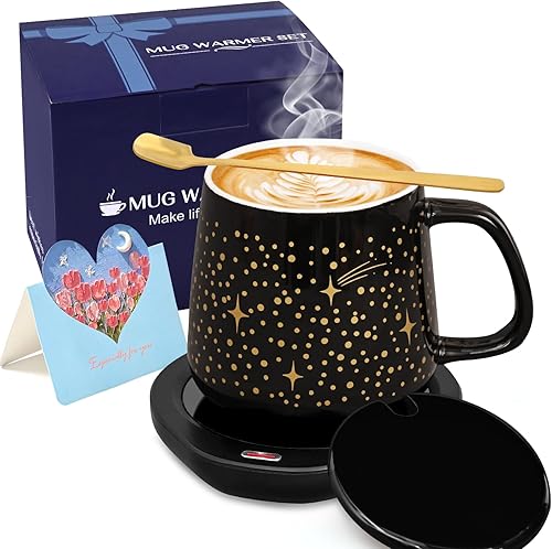 Waipfaru Juego de calentador de tazas de café, 2 controles de temperatura y calentador de tazas de apagado automático para escritorio, regalos para