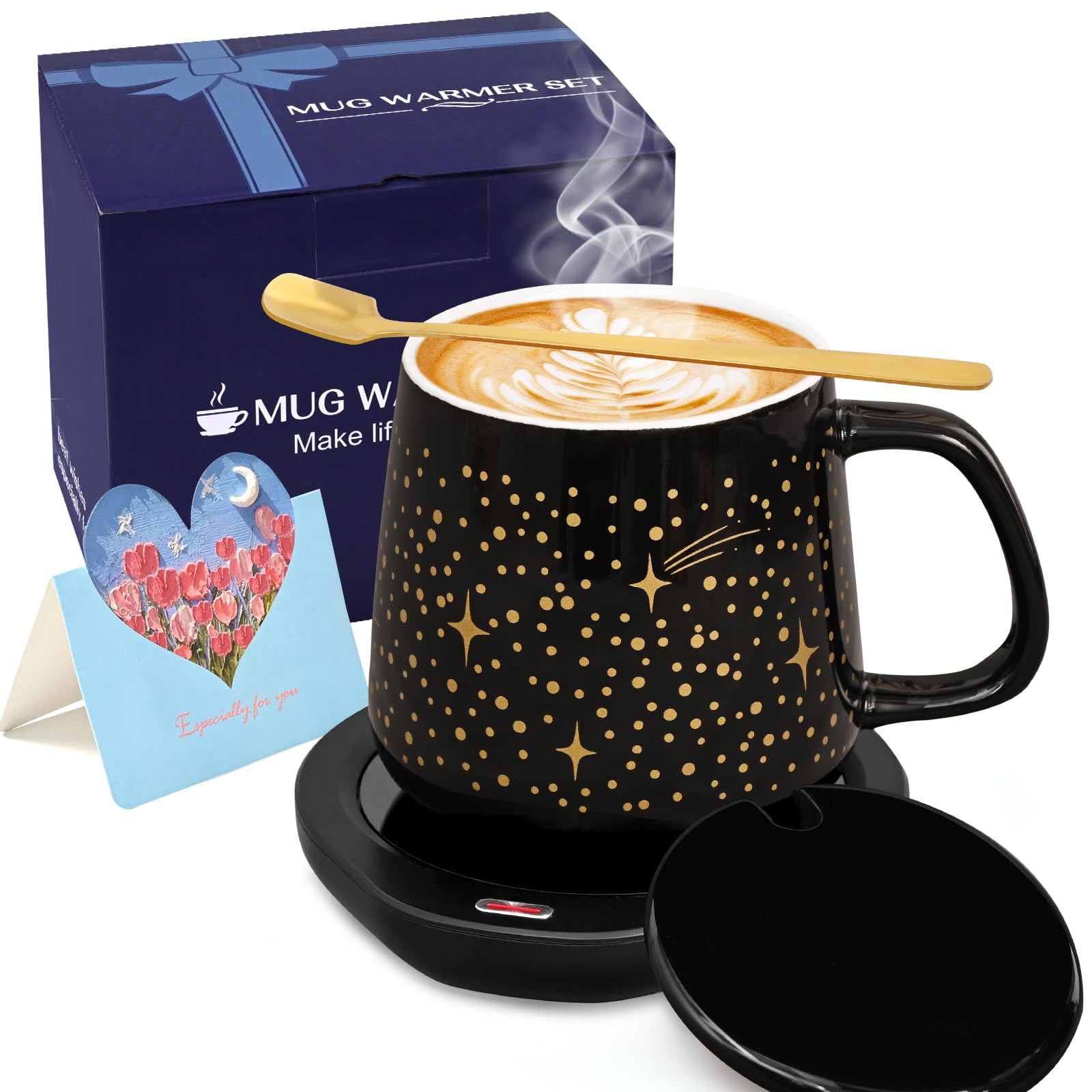 Waipfaru Coffee Mug Warmer Set, 2 Temperature Control &amp; Auto Shut Off Mug Warmer for Desk, Gifts for Women, Heated Coffee Cup for Office, Home, Gift Set for Birthday, Christmas