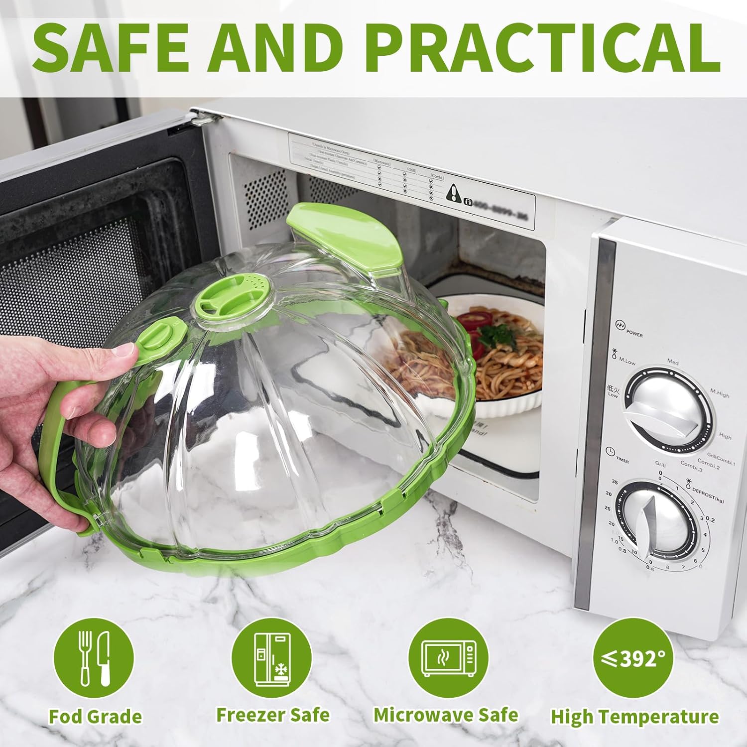 Microwave Splatter Cover for Food Guard - Microwave Cover with Water Steamer 10 Inch Plate Covers - Upgraded Kitchen Gadgets and Accessories - House Essentials for Kitchen, Green, WBLGG01