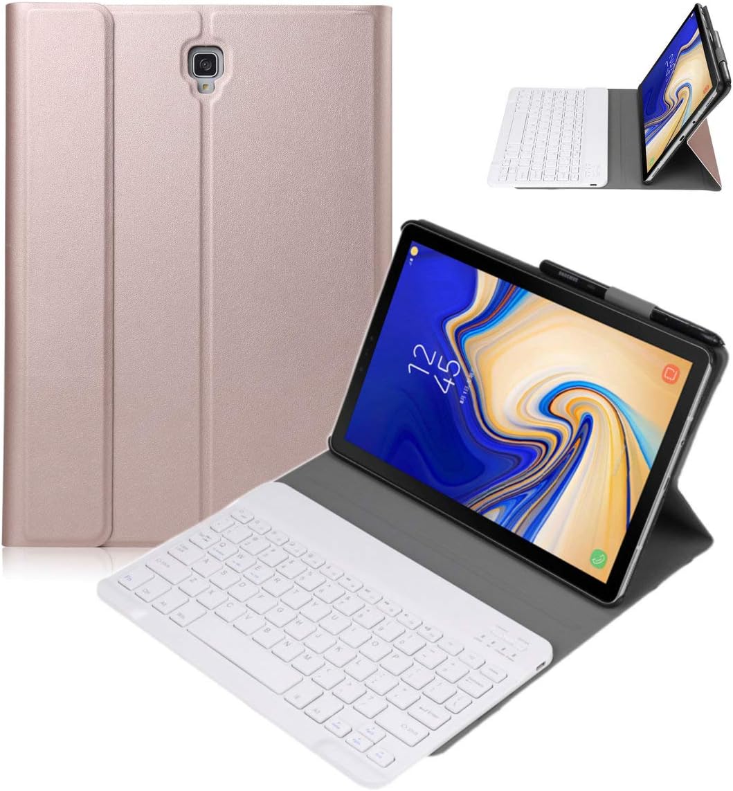 iGenjia Samsung Galaxy Tab S4 10.5 2018 Keyboard Case with Pencil Holder,Slim Leather Case Stand Folio Cover with Detachable Wireless Keyboard for Samsung Galaxy Tab S4 10.5 SM-T830 T835 (Rose Gold)