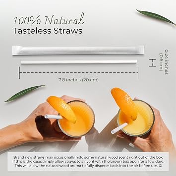 EcoPreps Biodegradable Bamboo Fiber Straws, Plastic-Free Individually Wrapped Straws | 300 Count, 100% Compostable, Eco-Friendly Drinking Straw | 7.8'' Plant Fiber Disposable Straw in White Paper Wrap