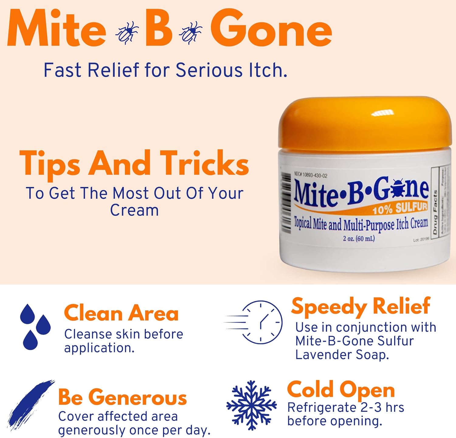 All Natural Bug Bite Itch Relief by Mite-B-Gone - Anti Itch Sulfur Cream for Insect & Mosquito Bites, Itching, Discomfort & Redness | Safe for Kids & Adults | Fast & Effective for All Skin Types | 2oz : Health & Household