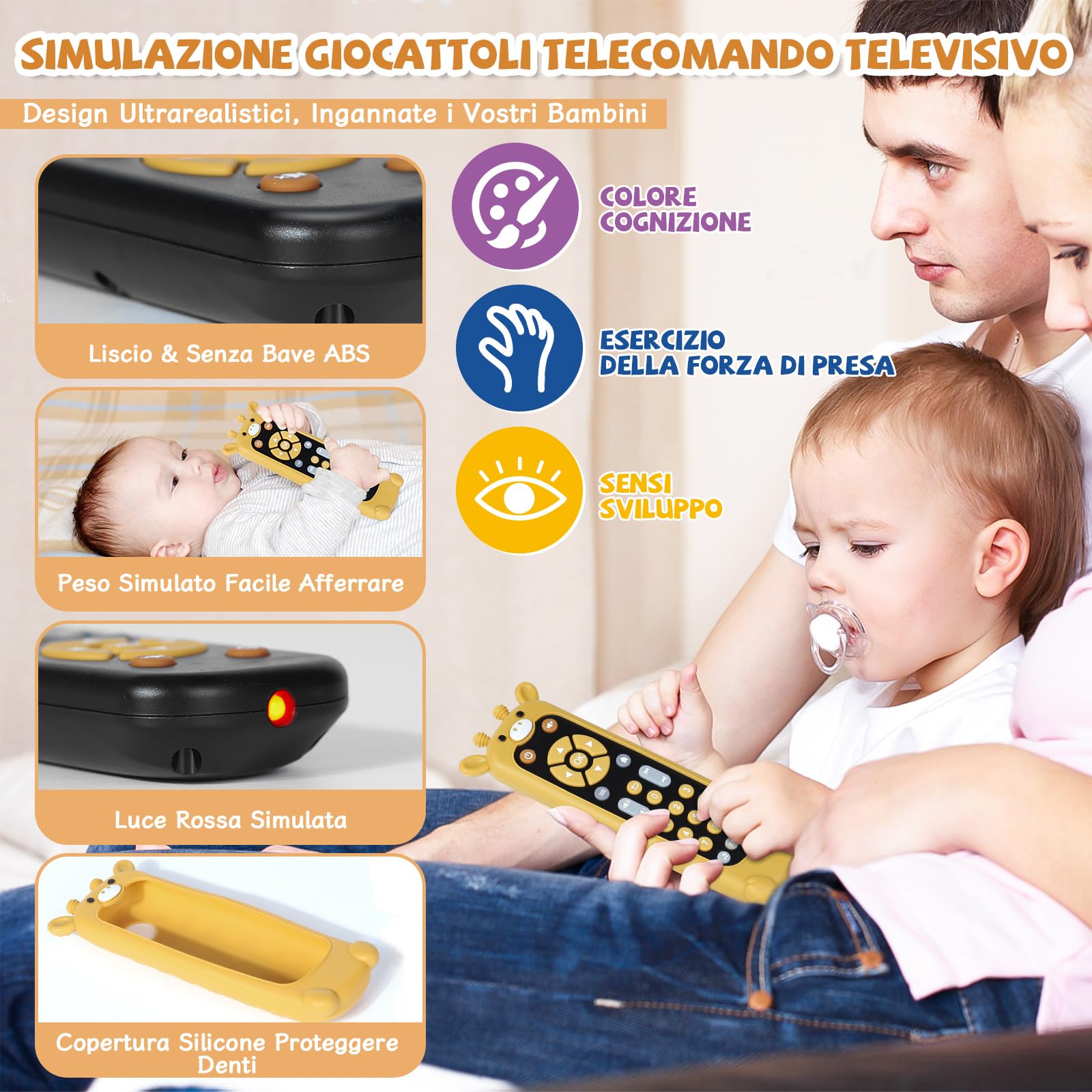 Orzbow Telecomando Giocattolo, Giocattoli Musicali Educativi per Bambini con Effetti Sonori Diversi, Giocattoli Sensoriali per Neonati Regalo per Bambini e Bambine, con Copertura in Silicone