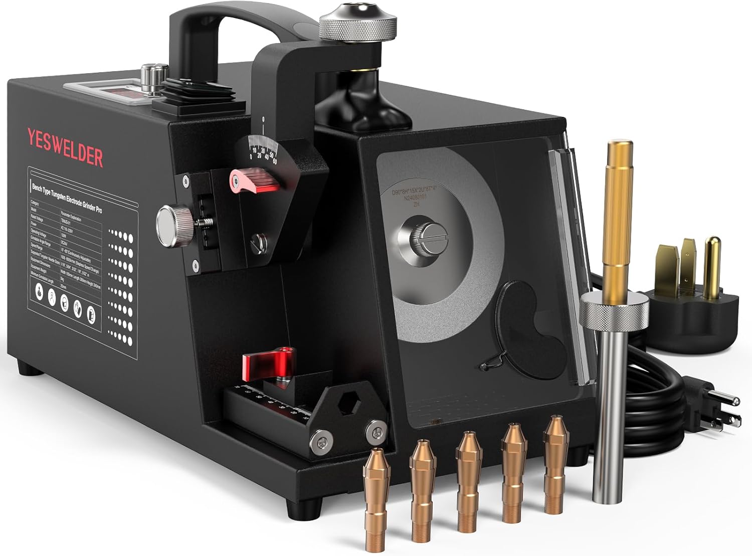 YESWELDER Tungsten Electrode Sharpener Grinder For TIG Welding, TIG Welding Accessories with Multi-Angle 5 Sizes, 110V/230V TIG Welding Rotary Tool with Flat Grinding Block Cut-Off Slot