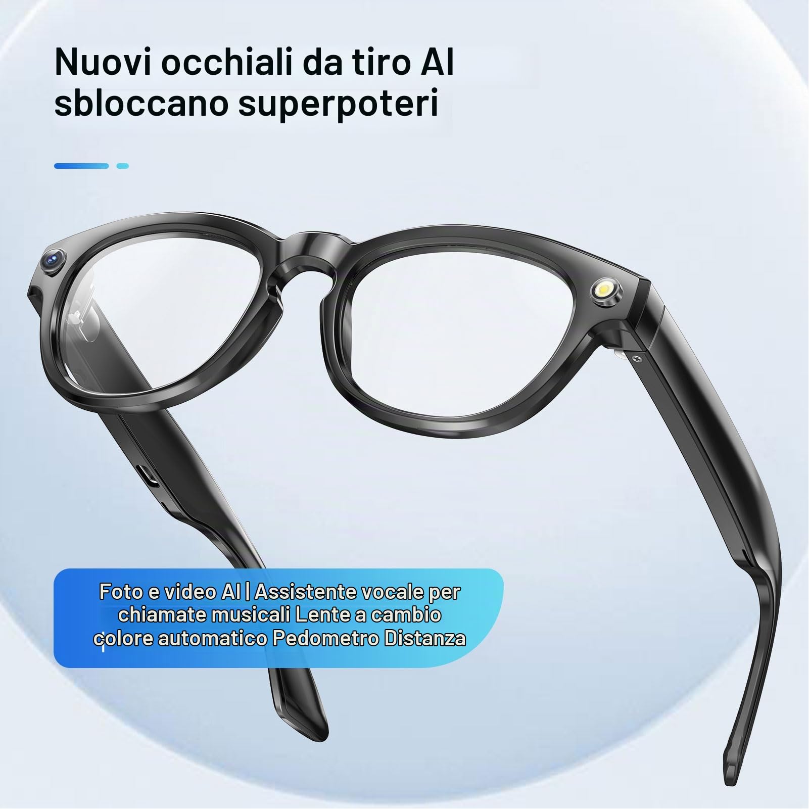 Ejoyous Occhiali Intelligenti con Fotocamera, Occhiali Sportivi Bluetooth con Traduzione in 11 Lingue, Occhiali Portatili con Traduzione IA, Supporto per Foto e Video, per Viaggi