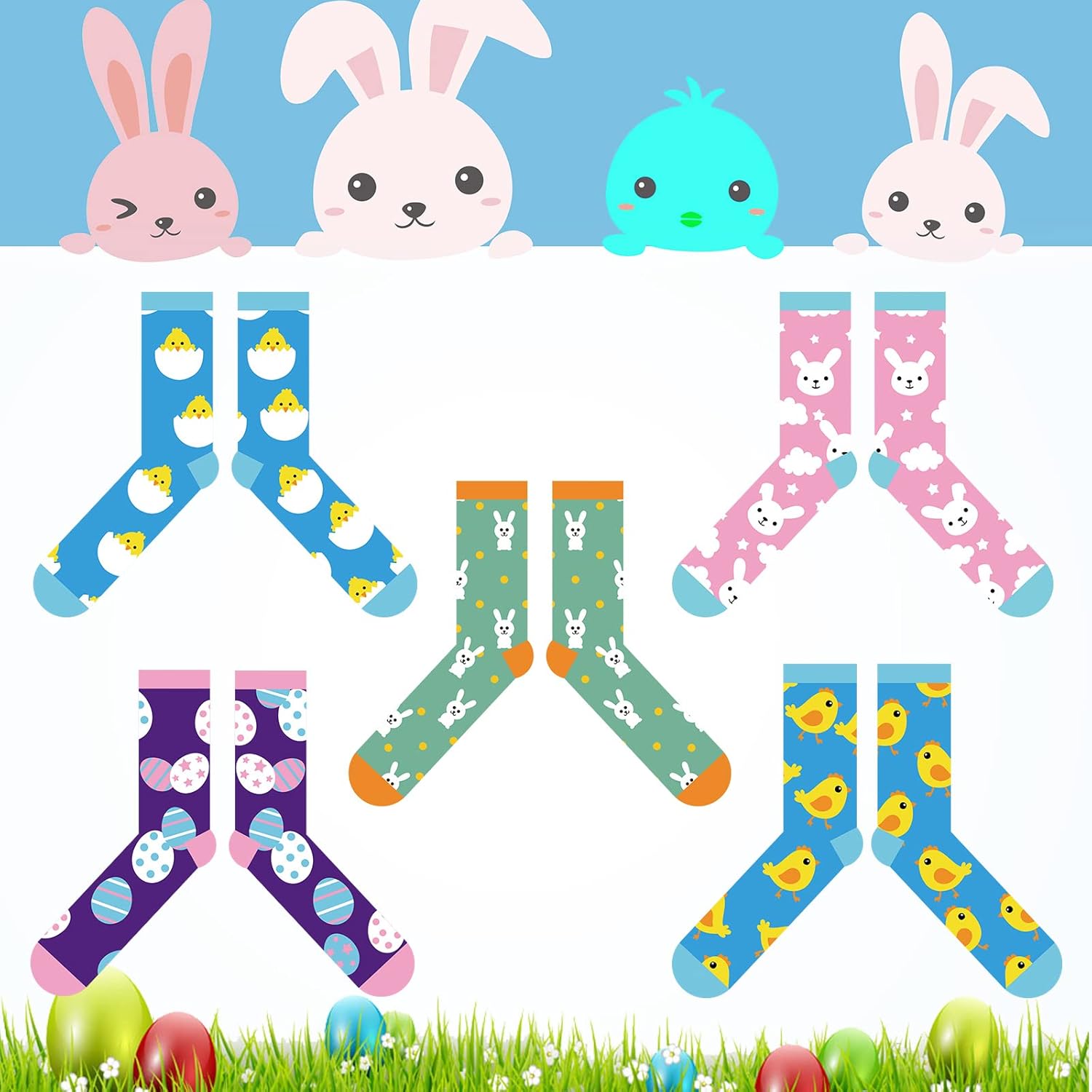 Silkfly 15 Pairs Women's Crew Socks Easter Day Fashion Cotton Stretch Socks Bulk for Women Girl Gifts, Size 9 to 11, 15 Styles