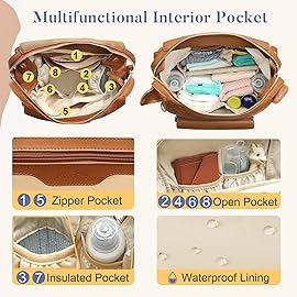 miss fong Diaper Bag Backpack Baby Diaper Bag for Girls and Boys, Leather Purse with 13 Pockets Diaper Bag Organizer,Changing Pad,Stroller Straps,4 Insulated Pockets