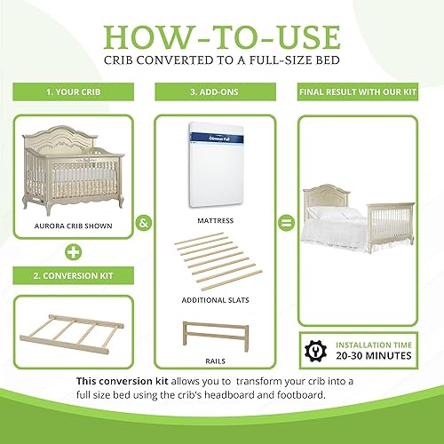 Vista 86 de Kit de conversión de tamaño completo, rieles de cama para cunas Evolur, kit convertible de cuna de madera maciza para cama de niños, rieles de Blanco