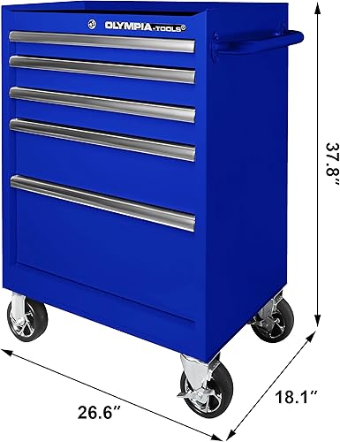 Miniatura 3 de Olympia Tools Cofre de herramientas de 5 cajones, gabinete de almacenamiento de herramientas de metal rodante de 27 pulgadas con ruedas, sistema de