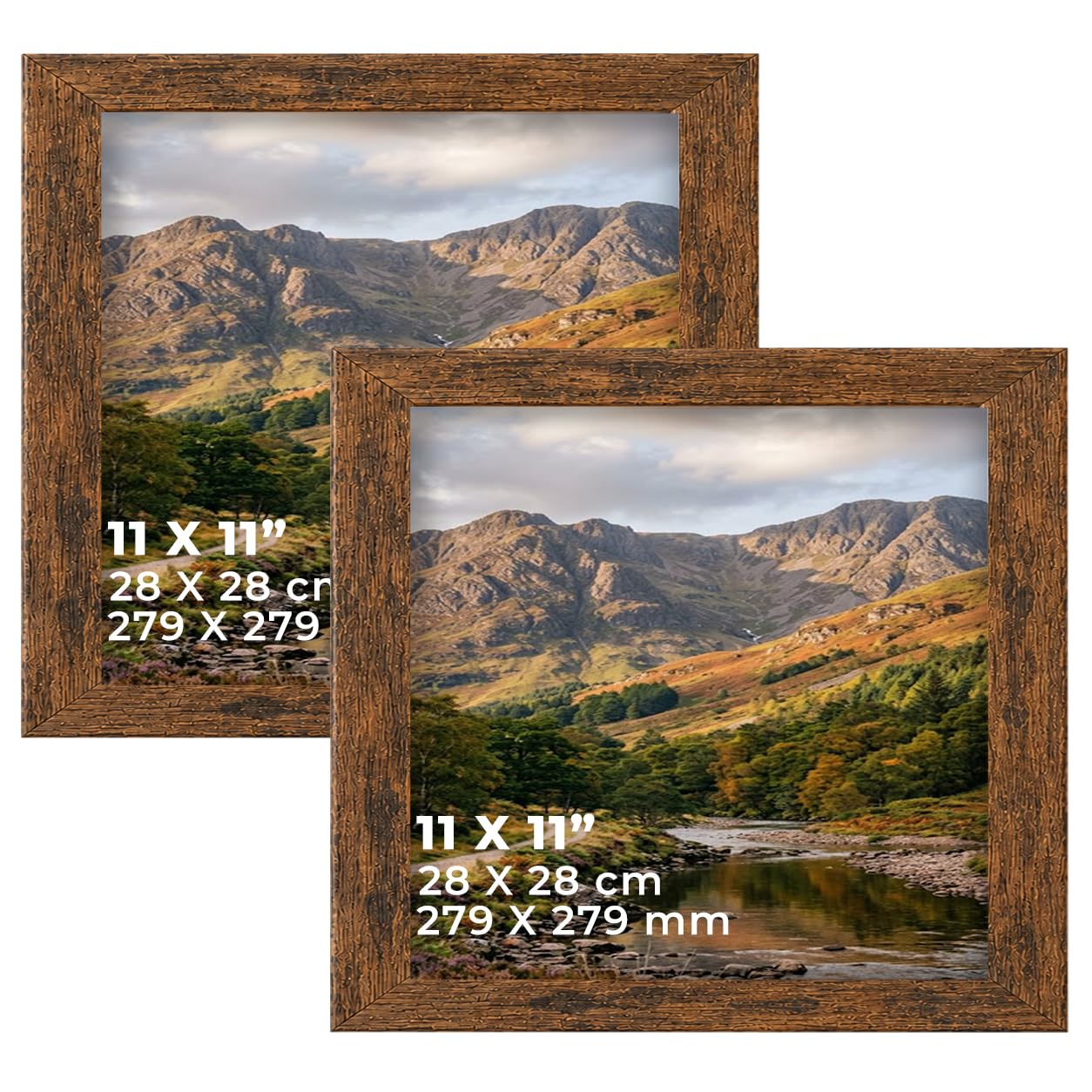 DECORO Rustic 11X11 (27.94X27.94 CM) Pack of 2 Picture Frame with Plexiglass Front & Engineered Wood Construction, Wall Hanging Display for Photos, Posters, Prints & Artwork, Portrait or Landscape