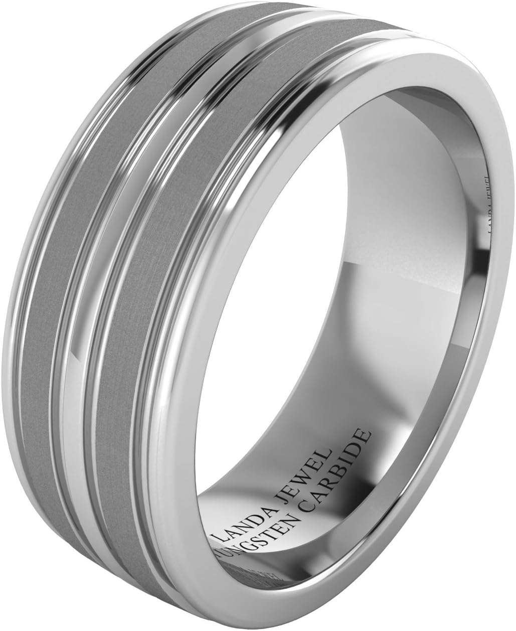 Super Heavy Tungsten Carbide 8mm Comfort Fit Wedding Band for Men Four Grooves Court Shape Brushed and Polished Finishing
