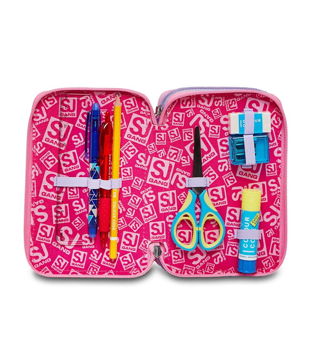 SJ GANG STYLE JAM GANG Astuccio 3 ZIP Bambine e Ragazze, Rosa, 12,5 x 20 x 7 cm