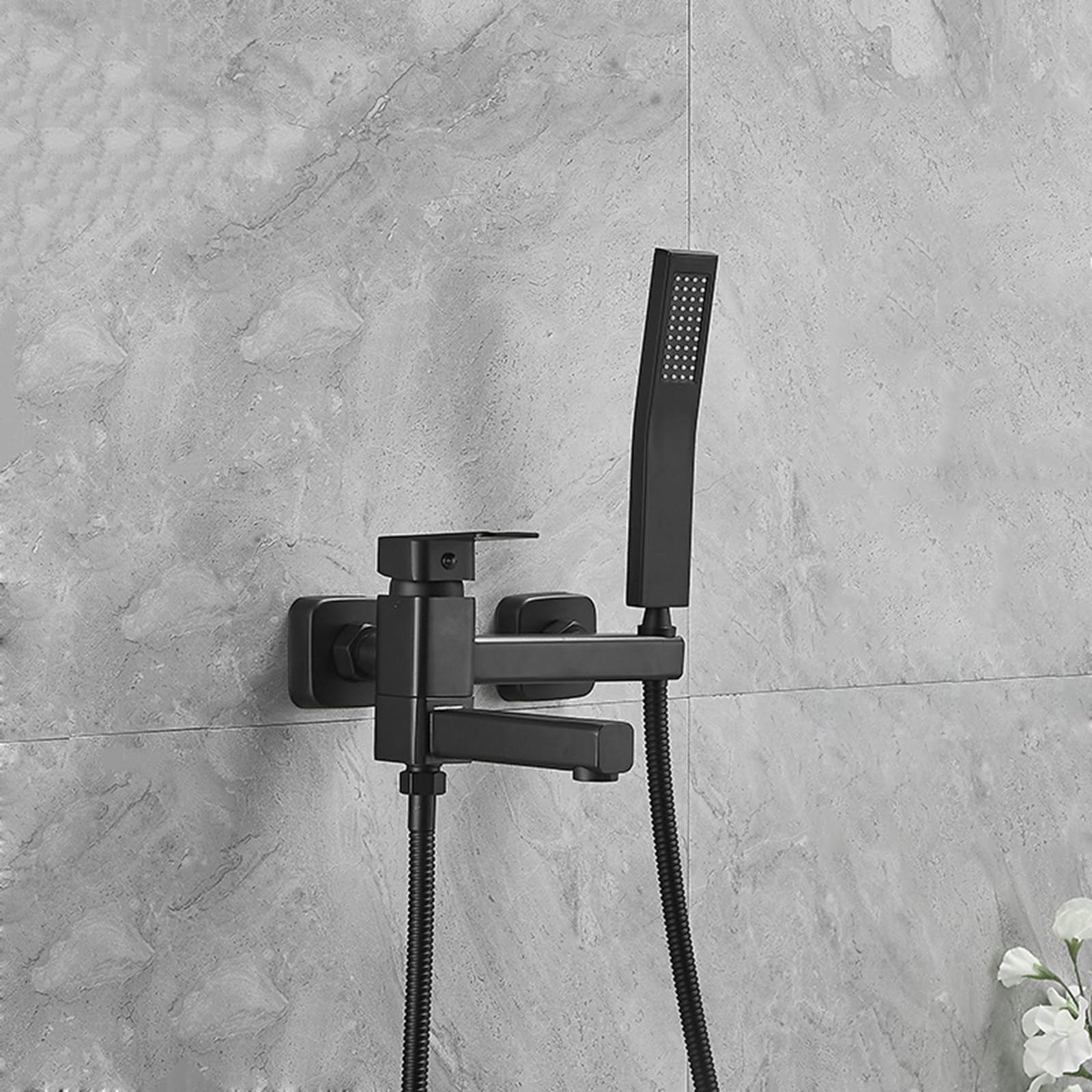 Mitigeur de baignoire avec douchette à main robinet mural noir de salle de bain