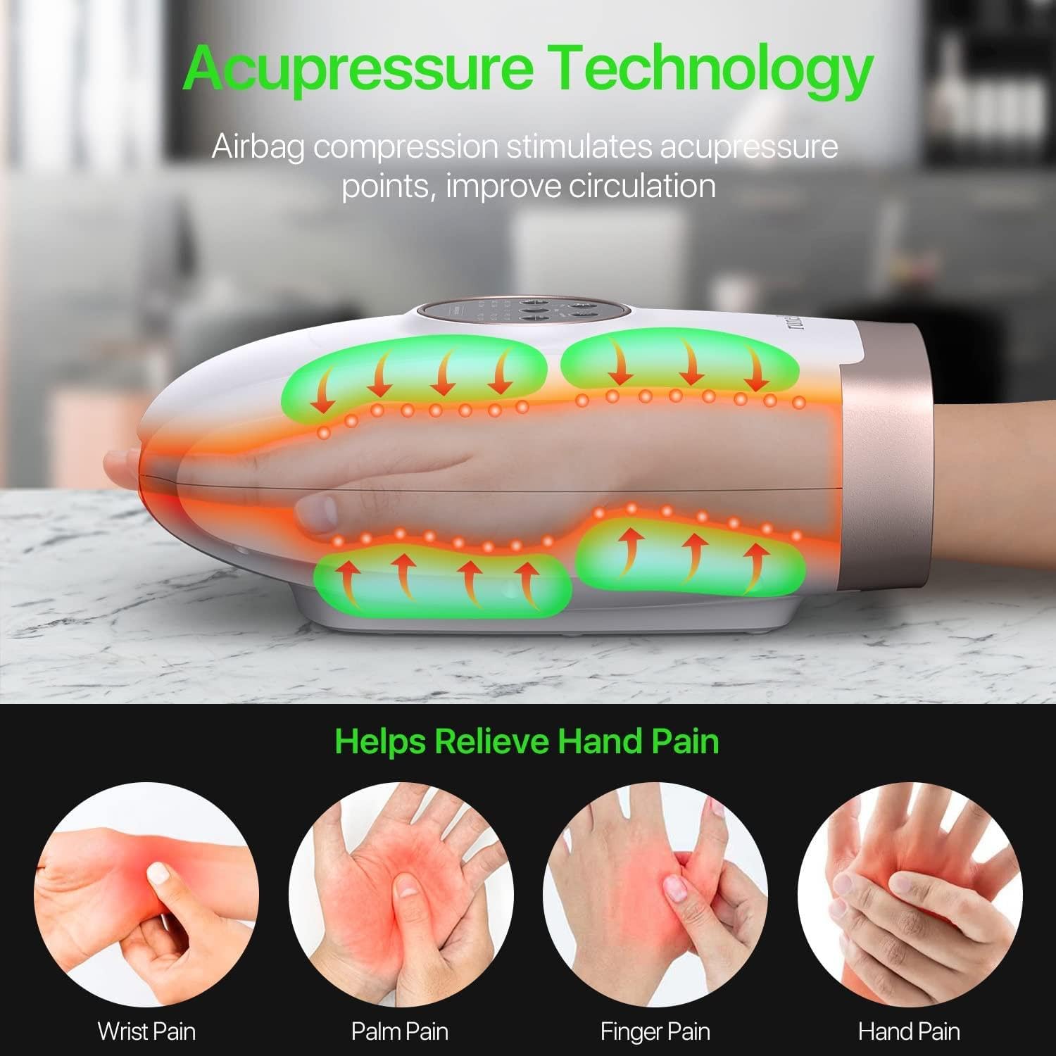 Masajeador Eléctrico De Manos Con Compresión Y Calor, Con Terapia De Puntos De Presión, Para Artritis,Síndrome Del Túnel Carpiano Y Entumecimiento De Dedos,Masaje Shiatsu,3 Niveles De Intensidad