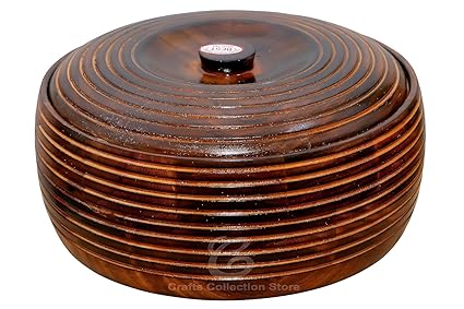 Crafts Collection Store Seesham Wood Chapati Roti Hot Box in Sheesham Wood Casseroles for Kitchen Dabba Case Server Tableware Serveware (Brown) 8.3 x 8.3 x 3.5 Inch latest design