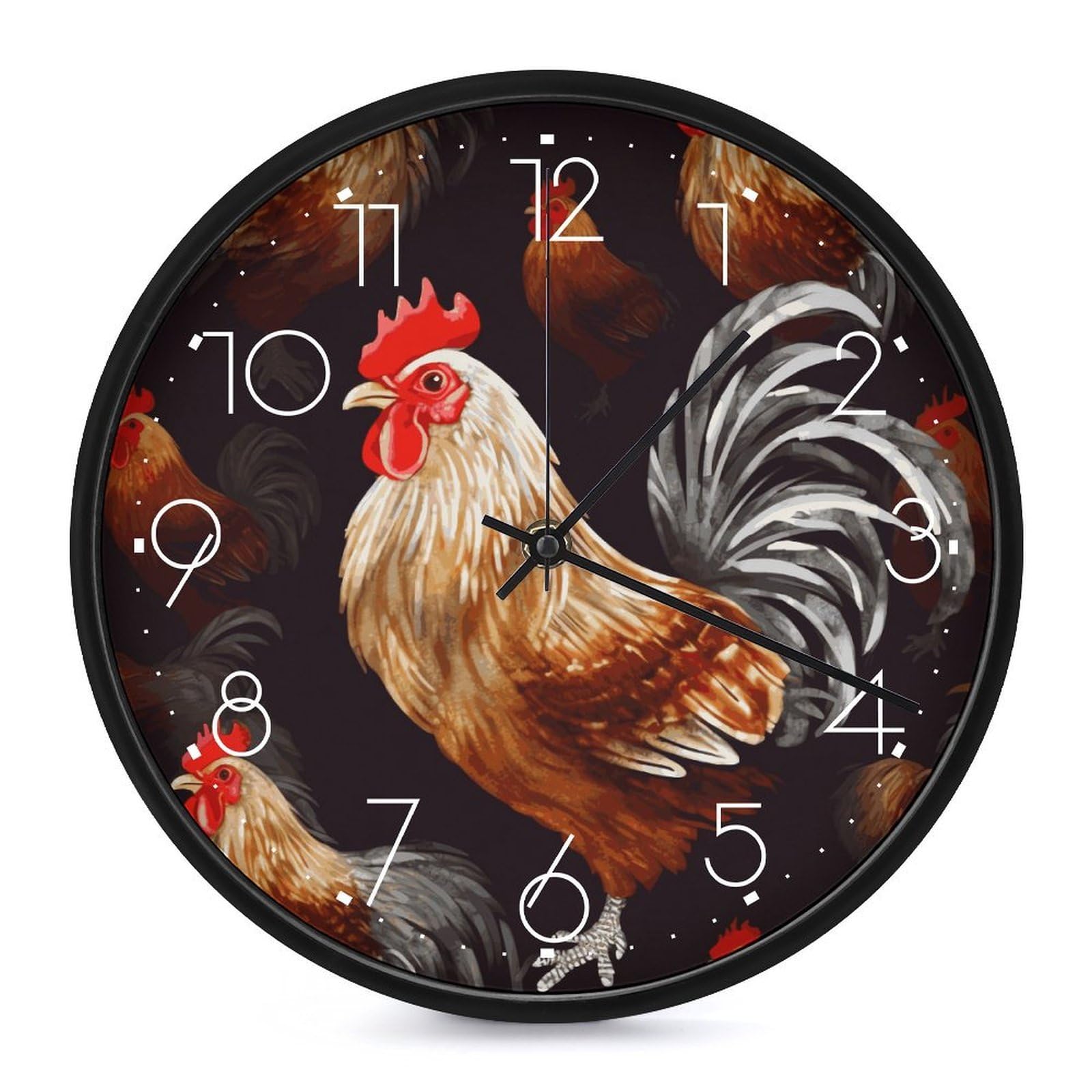 Adfgyerh White-Style Shine Rooster Clock，9.8 Inch Battery Operated Wall Clock Classic Simple, Decorative Wall Clock.analog Clock For Kitchen Office Bathroom Bedroom.